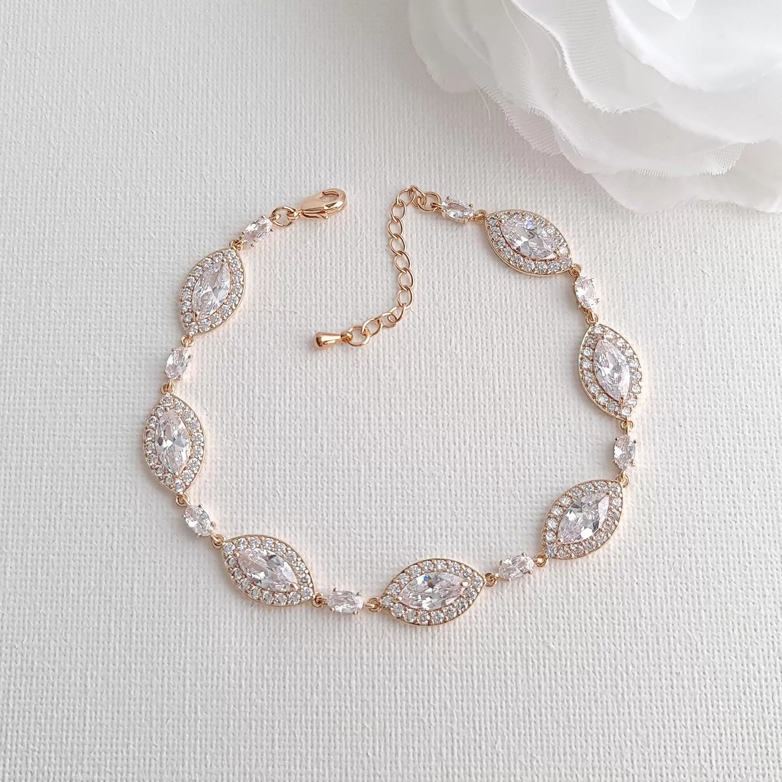 Rose Gold Bracelet in Cubic Zirconia for Brides-Harriet