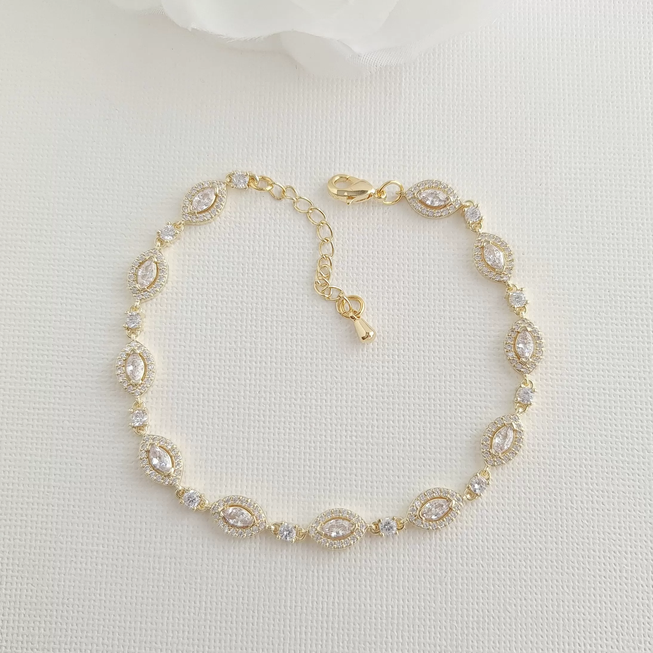 Rose Gold Plated Cubic Zirconia Bridal Bracelet-Abby