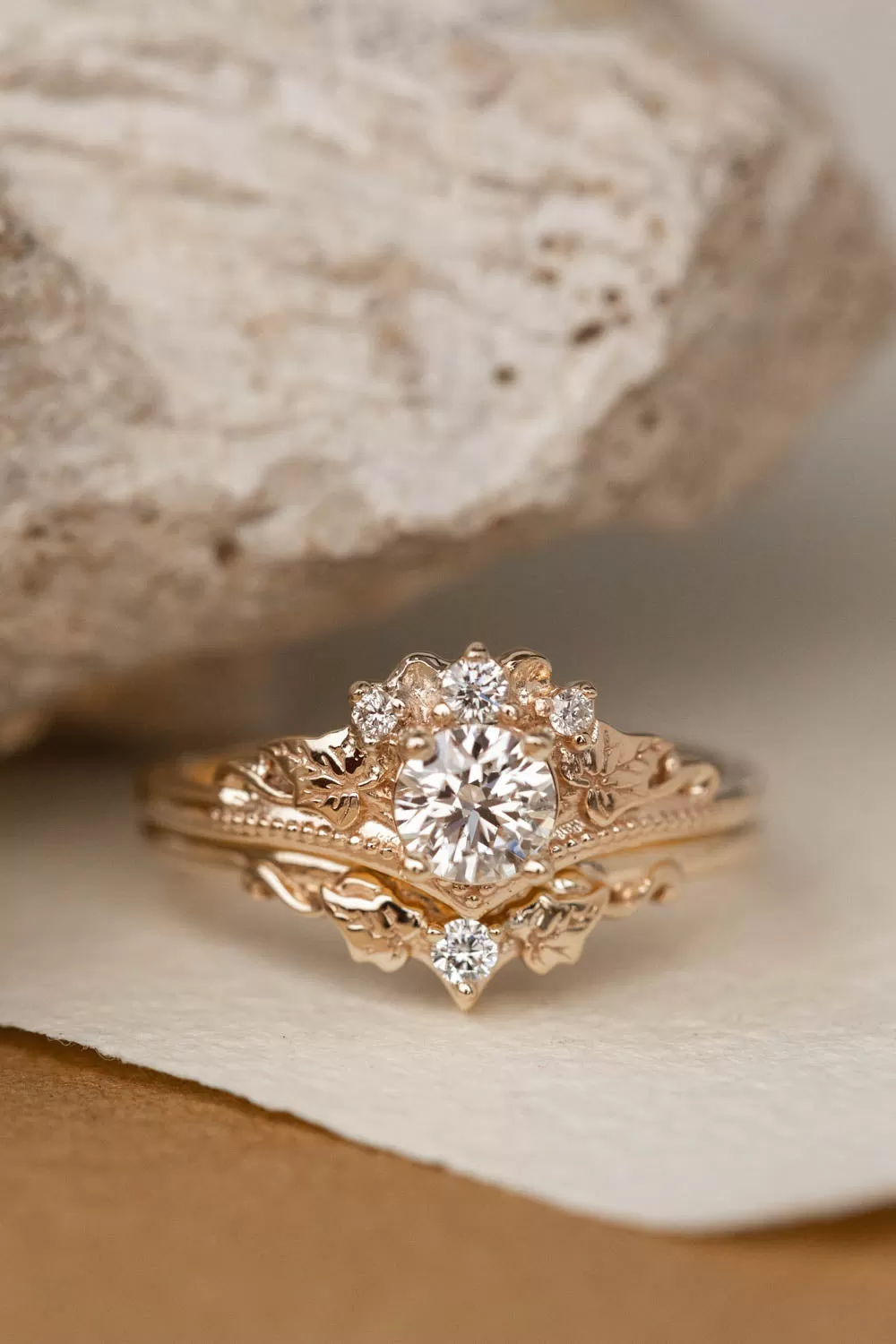 Round lab grown diamond engagement ring, nature inspired proposal ring / Ariadne