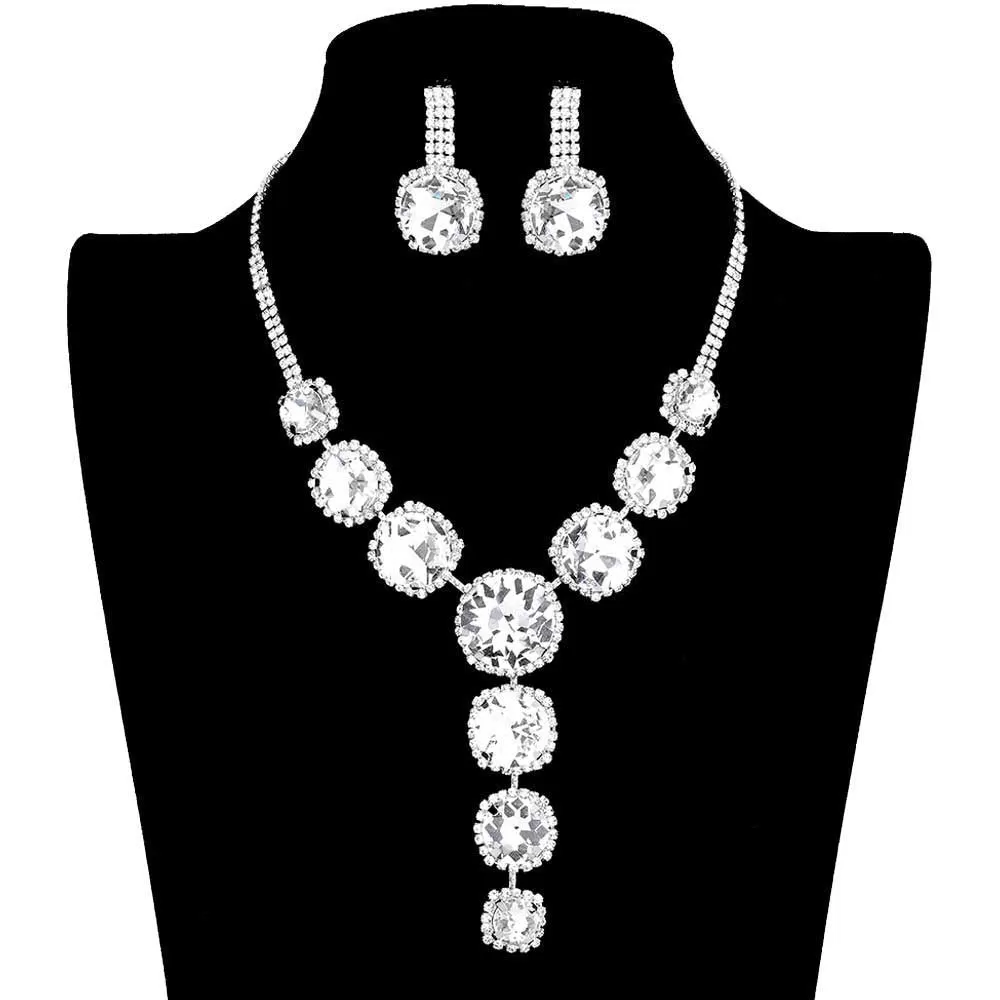 Round Stone Accented Evening Necklace Earring Set