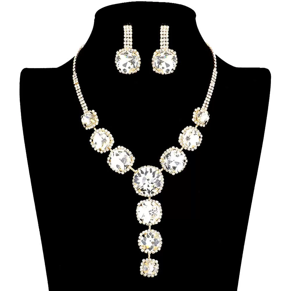 Round Stone Accented Evening Necklace Earring Set