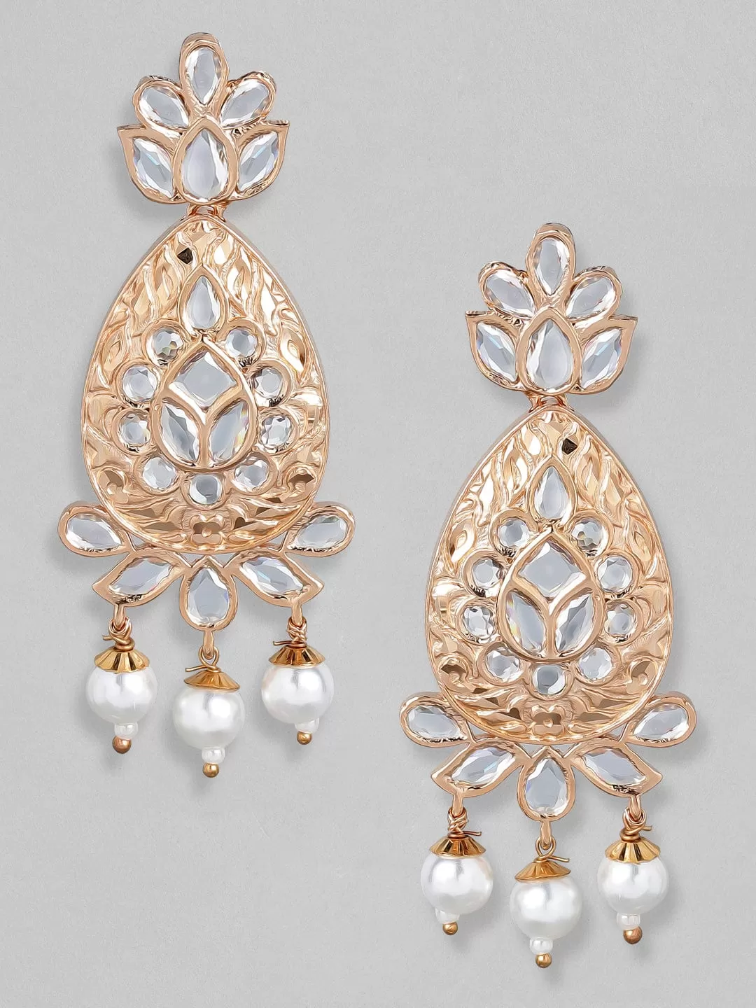 Rubans Rose Gold-Plated & White Teardrop Shaped Drop Earrings