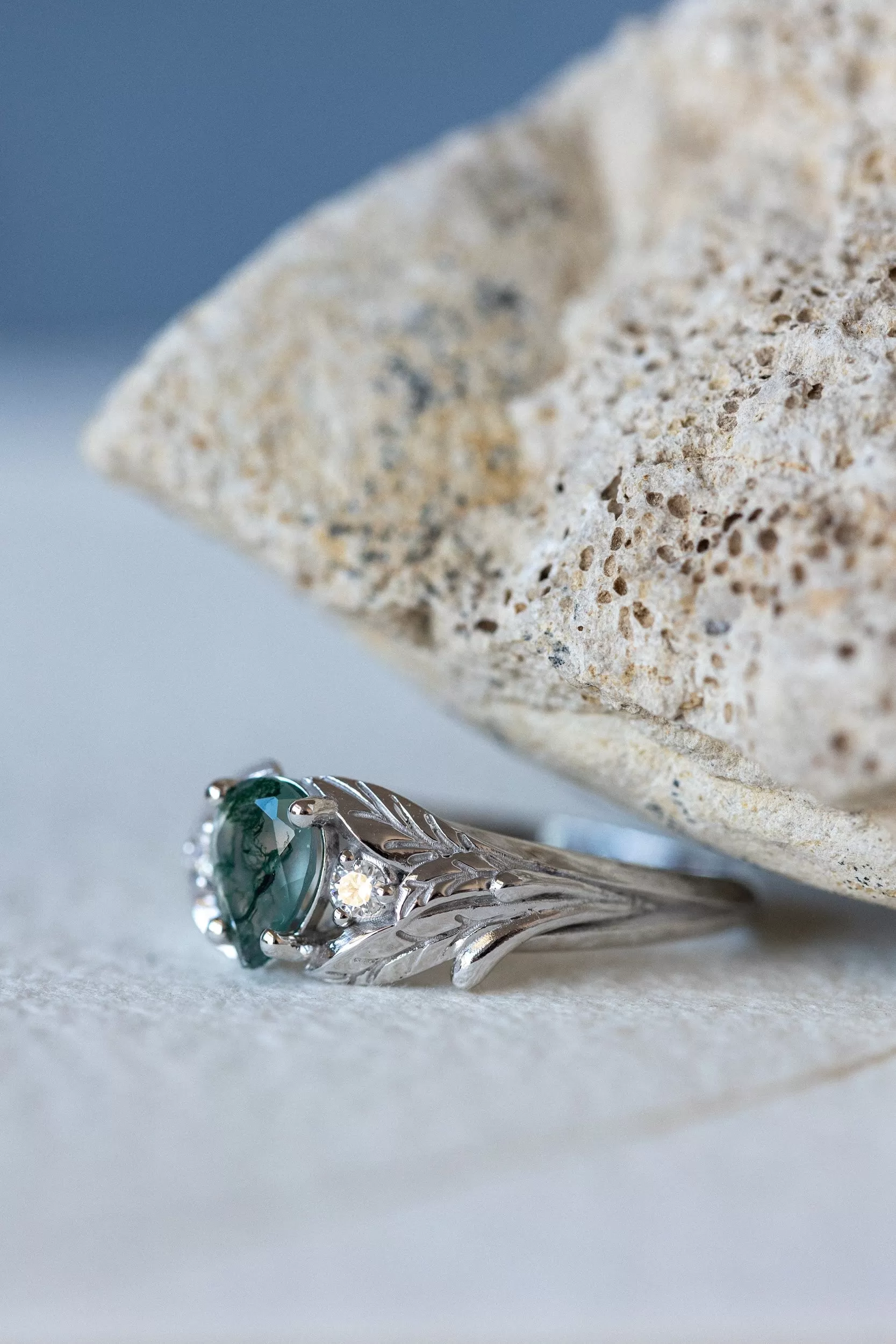 Rutile moss agate engagement ring, nature themed engagement ring with accent diamonds / Wisteria