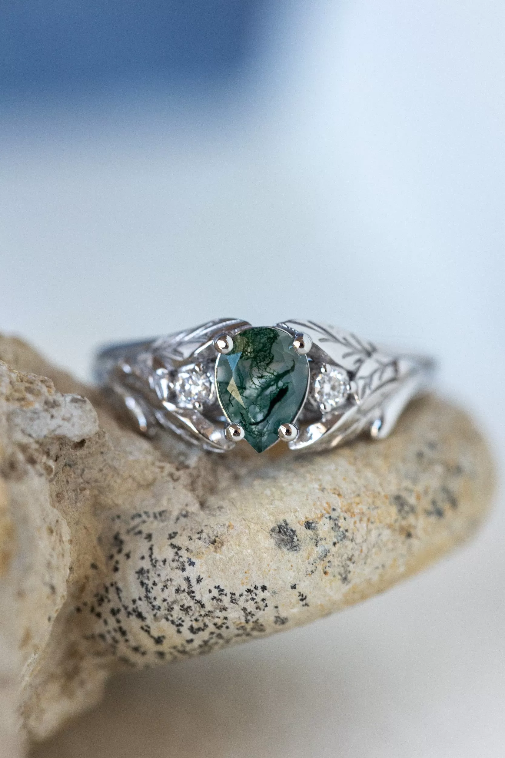 Rutile moss agate engagement ring, nature themed engagement ring with accent diamonds / Wisteria