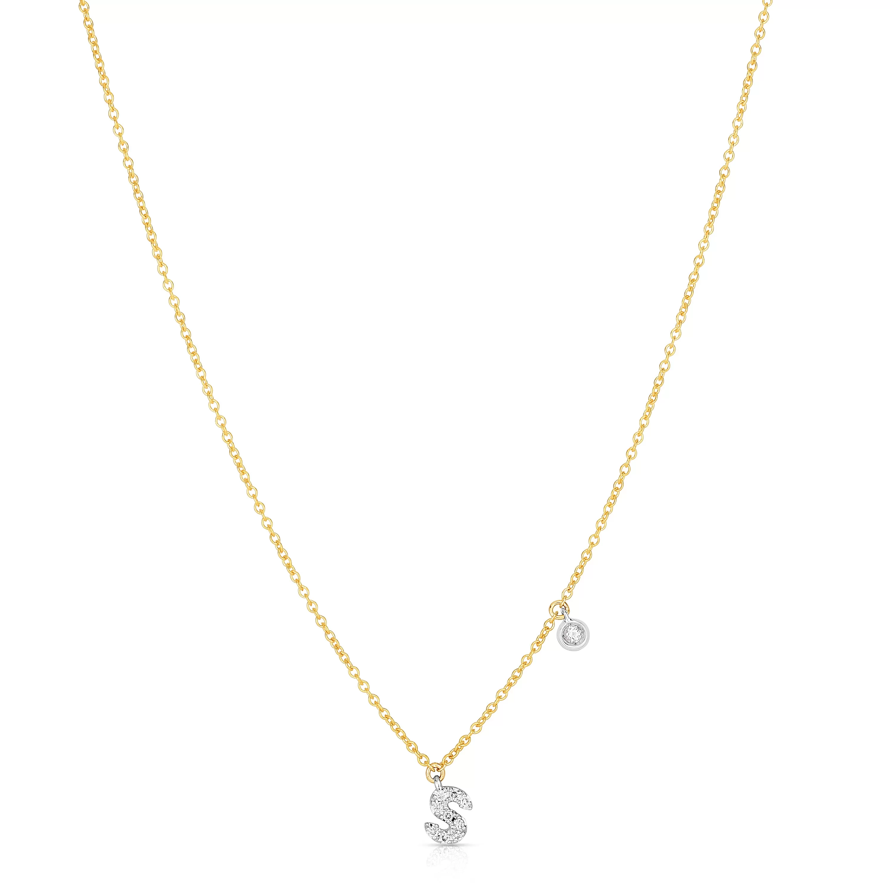 S Initial Necklace with Bezel Set Diamond