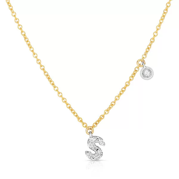 S Initial Necklace with Bezel Set Diamond