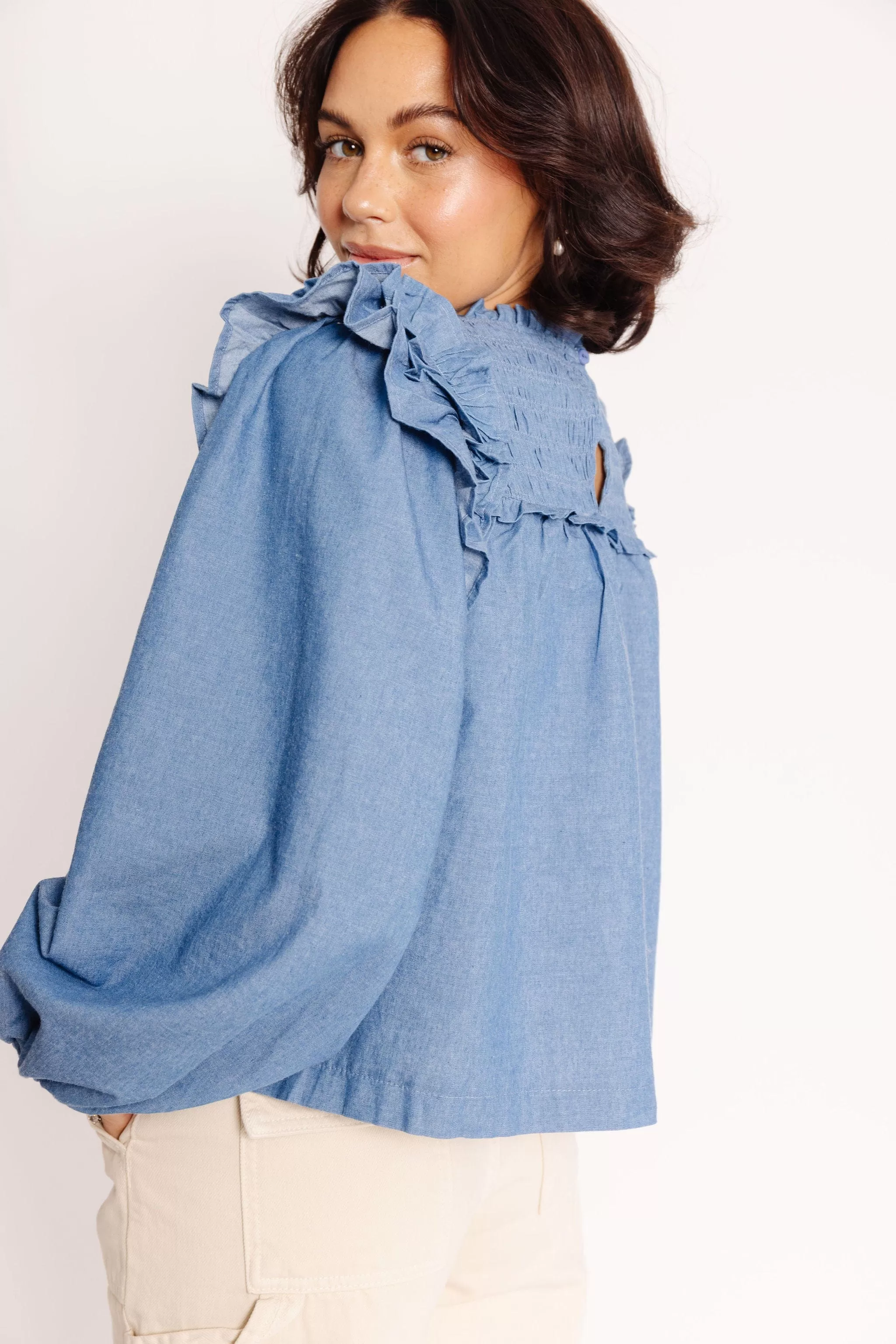 Shyla Blouse in Blue Denim