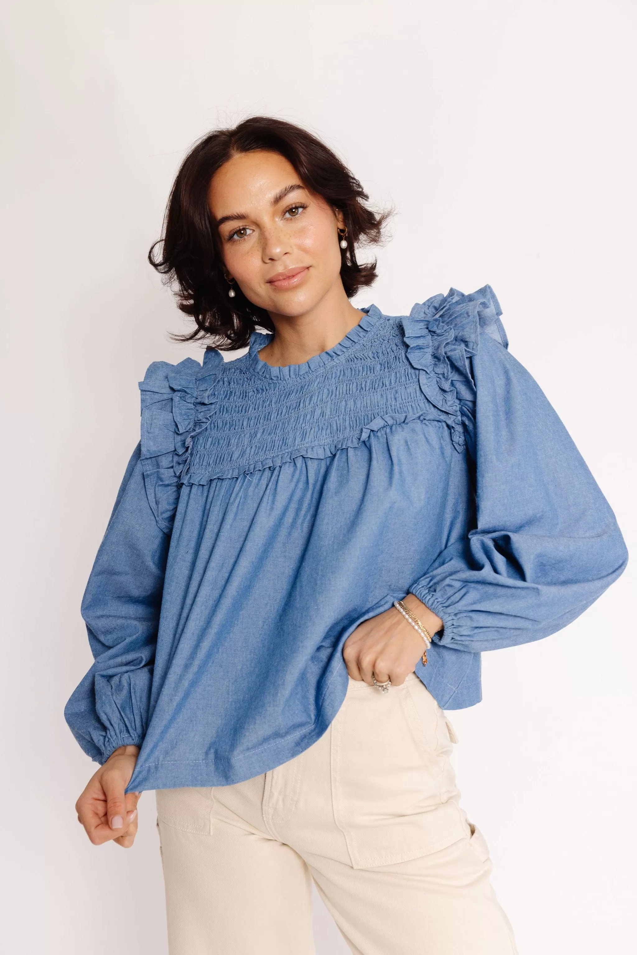 Shyla Blouse in Blue Denim