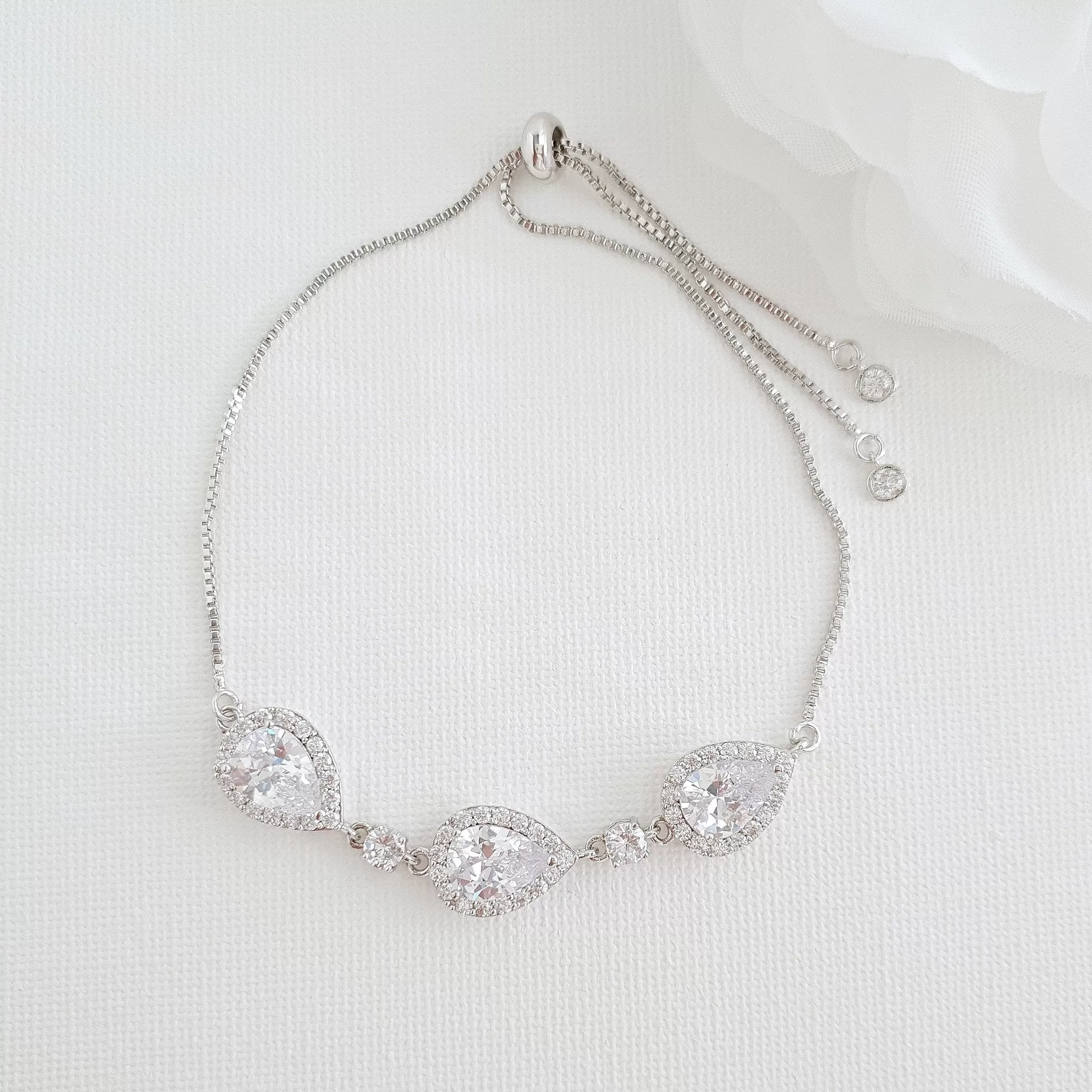 Silver Cubic Zirconia Bracelets for Bridesmaids & Brides- Emma