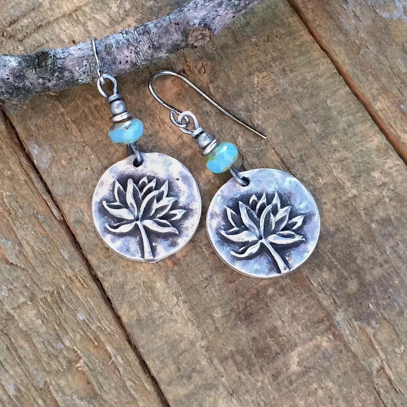 Silver Lotus Earrings, Small Silver Flower Jewelry, Lotus Jewelry, Yoga Jewelry, Sky Blue Lotus Earrings, Small Silver Drop Earrings