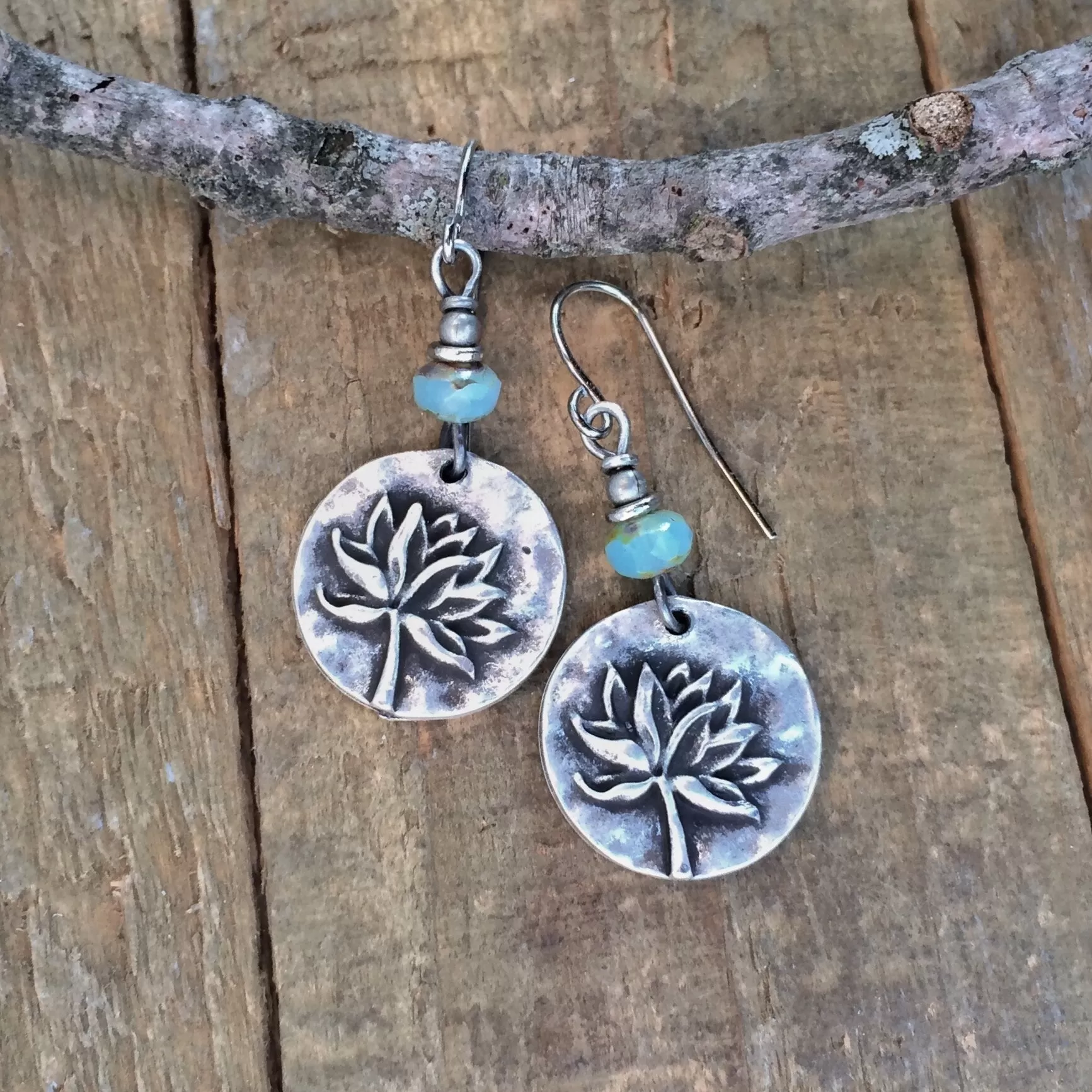 Silver Lotus Earrings, Small Silver Flower Jewelry, Lotus Jewelry, Yoga Jewelry, Sky Blue Lotus Earrings, Small Silver Drop Earrings