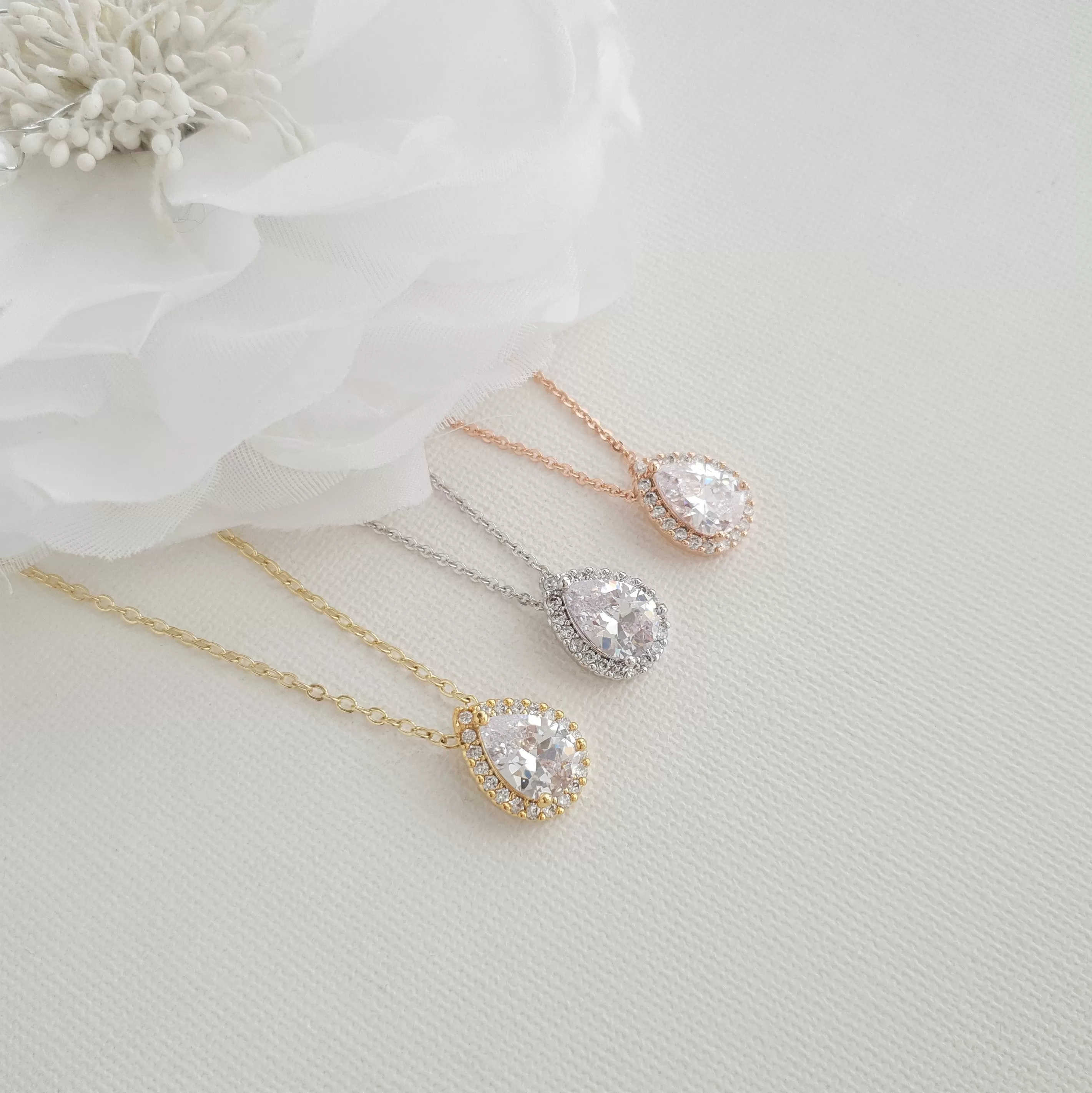 Simple Bridal Jewelry Set with Stud Earrings Necklace Bracelet-Emma