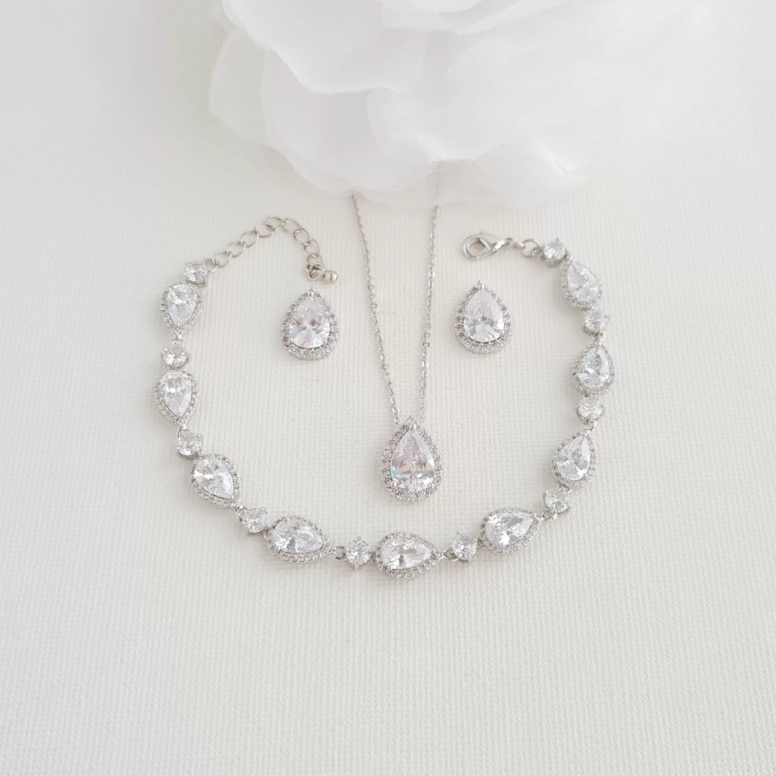 Simple Bridal Jewelry Set with Stud Earrings Necklace Bracelet-Emma