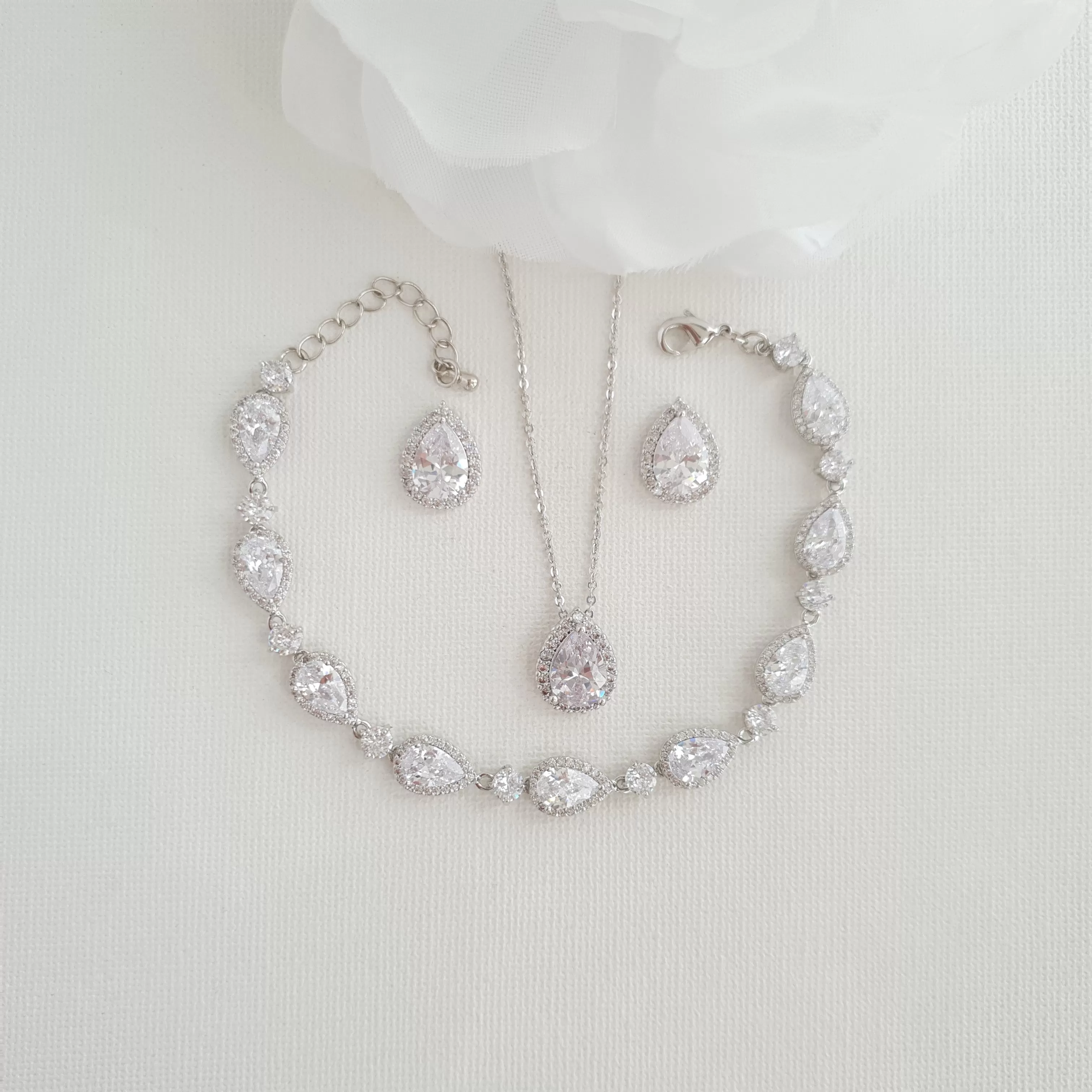 Simple Bridal Jewelry Set with Stud Earrings Necklace Bracelet-Emma