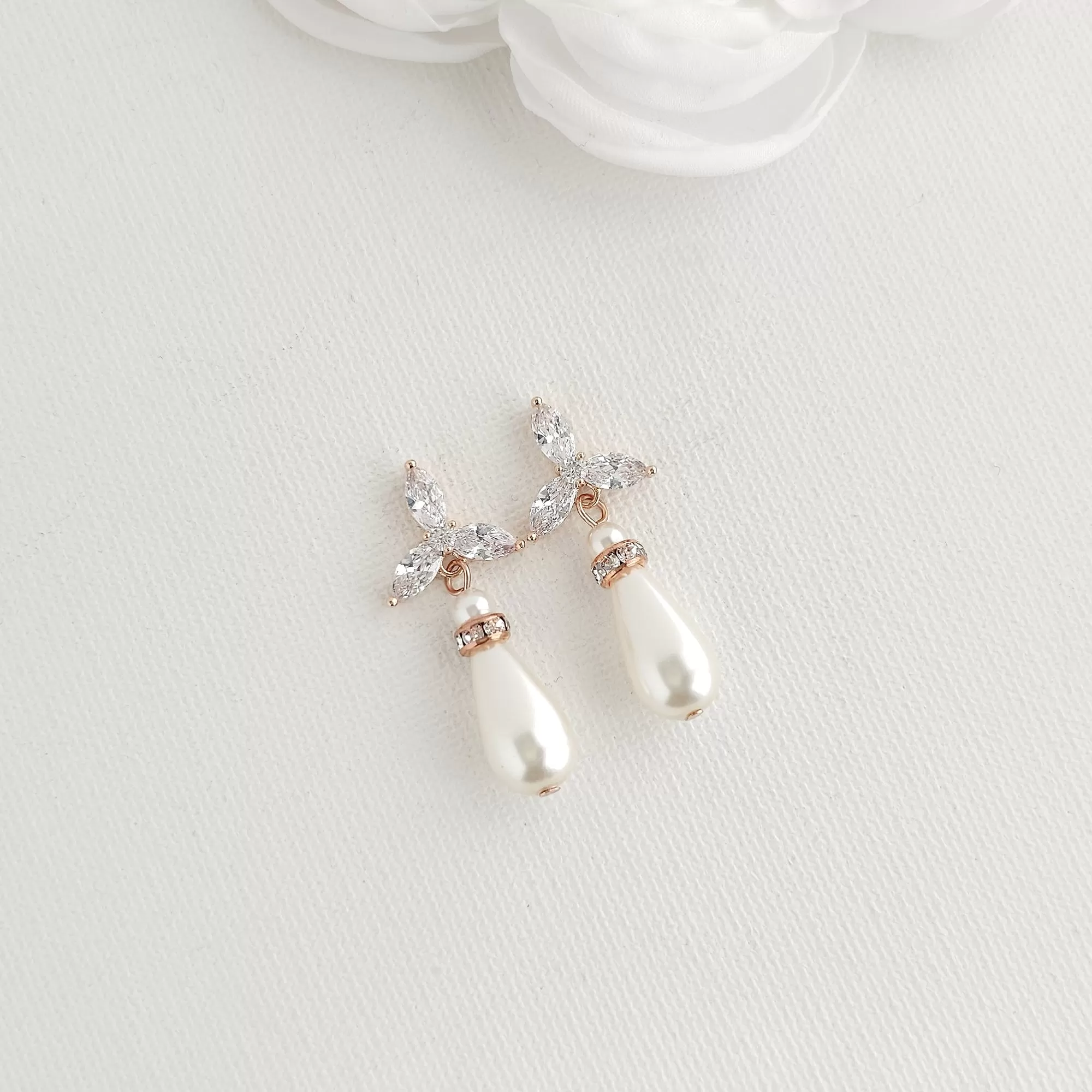 Simple Pearl Earrings for Weddings- Flora