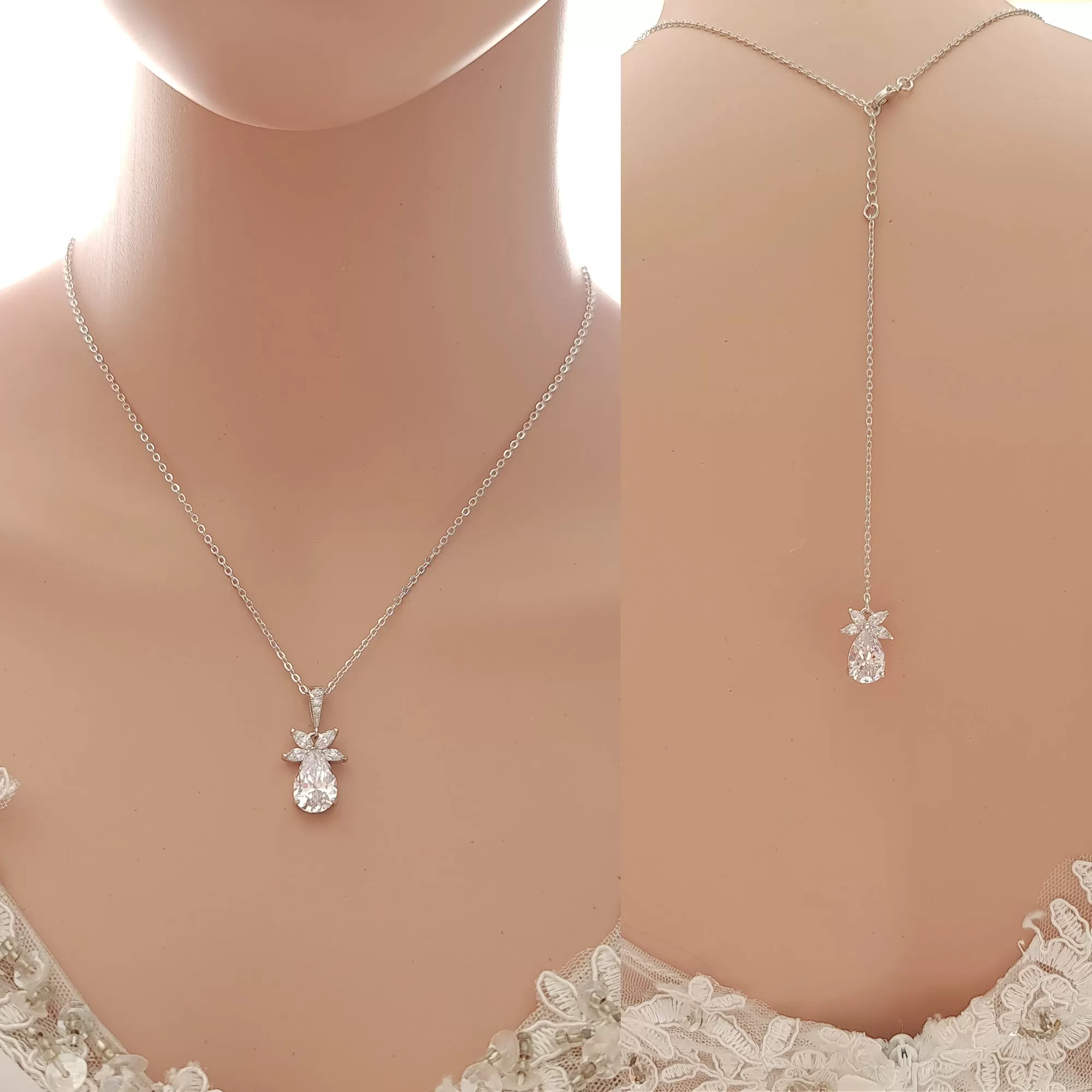 Simple Rose Gold Wedding Necklace and Earrings Set- Stella