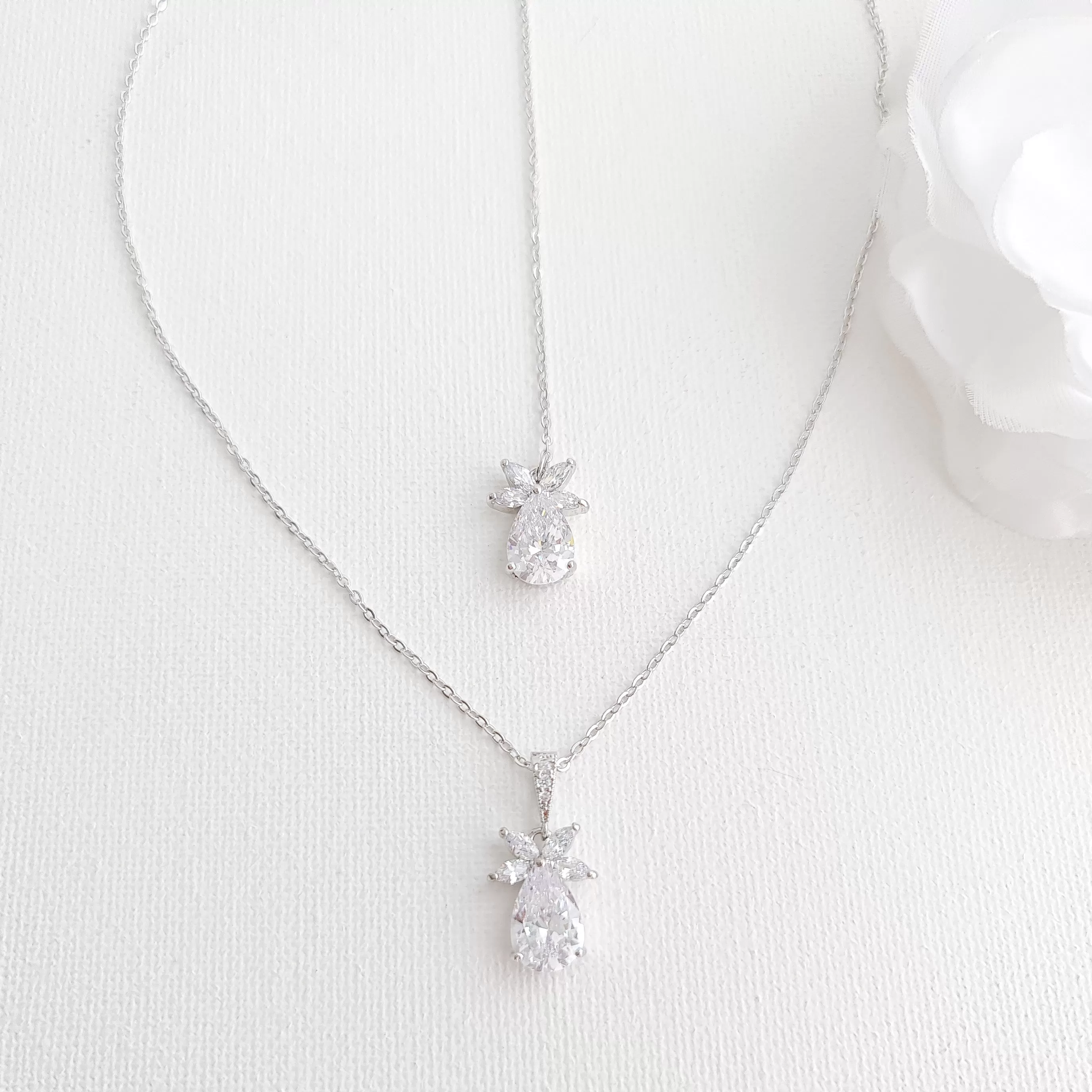 Simple Rose Gold Wedding Necklace and Earrings Set- Stella