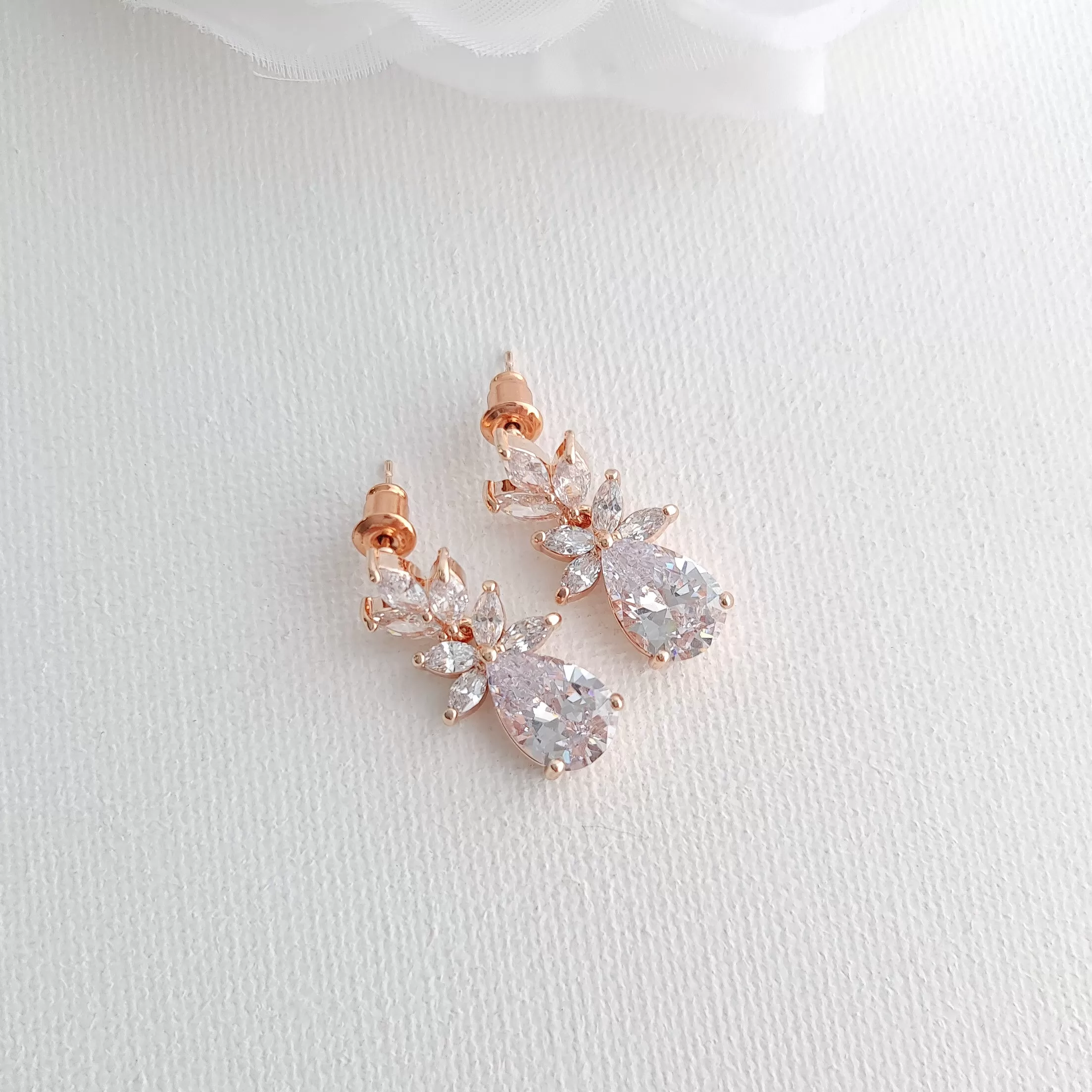 Simple Rose Gold Wedding Necklace and Earrings Set- Stella