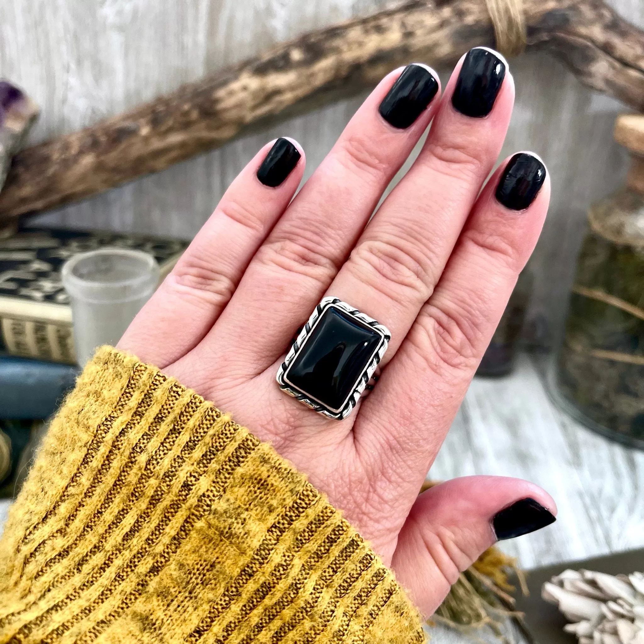 Size 8 or 10 Black Onyx Statement Ring Set in Sterling Silver / Curated by FOXLARK Collection