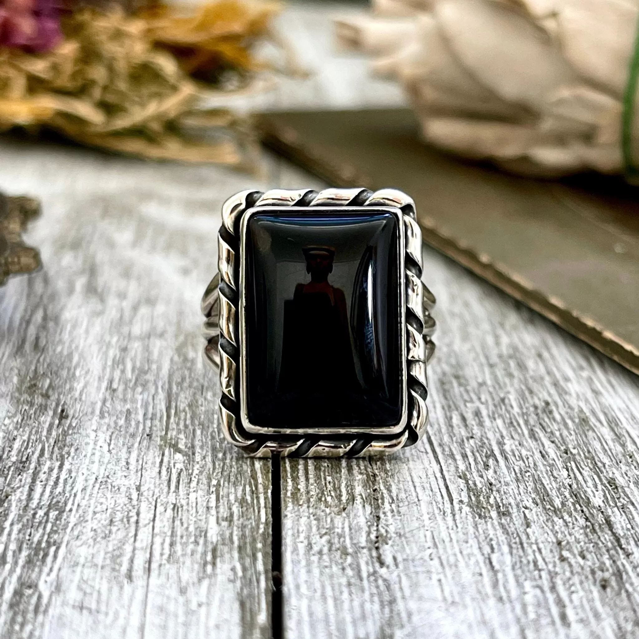 Size 8 or 10 Black Onyx Statement Ring Set in Sterling Silver / Curated by FOXLARK Collection