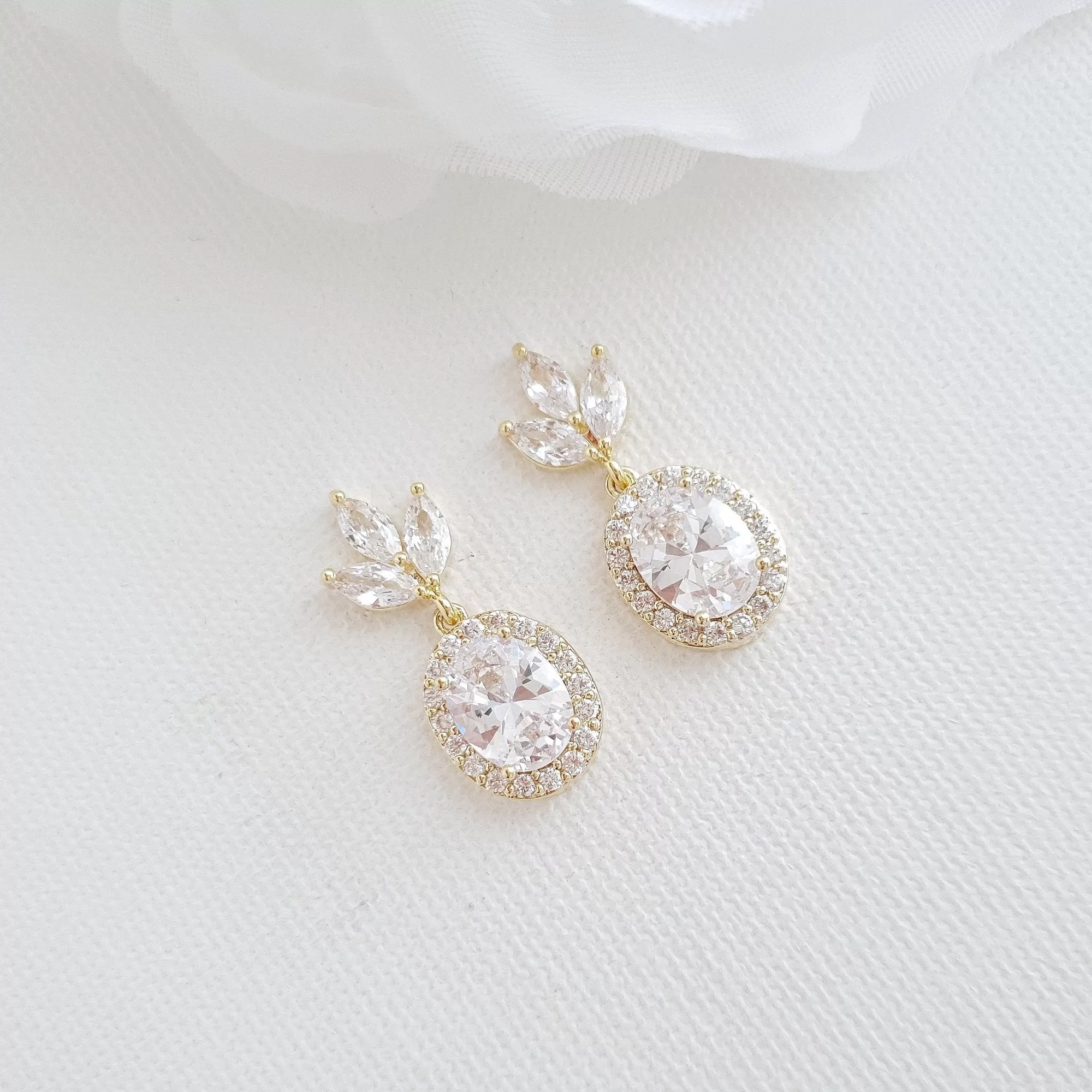 Small Bridal Earrings With Oval Crystals & Rose Gold- Emily