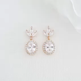 Small Bridal Earrings With Oval Crystals & Rose Gold- Emily