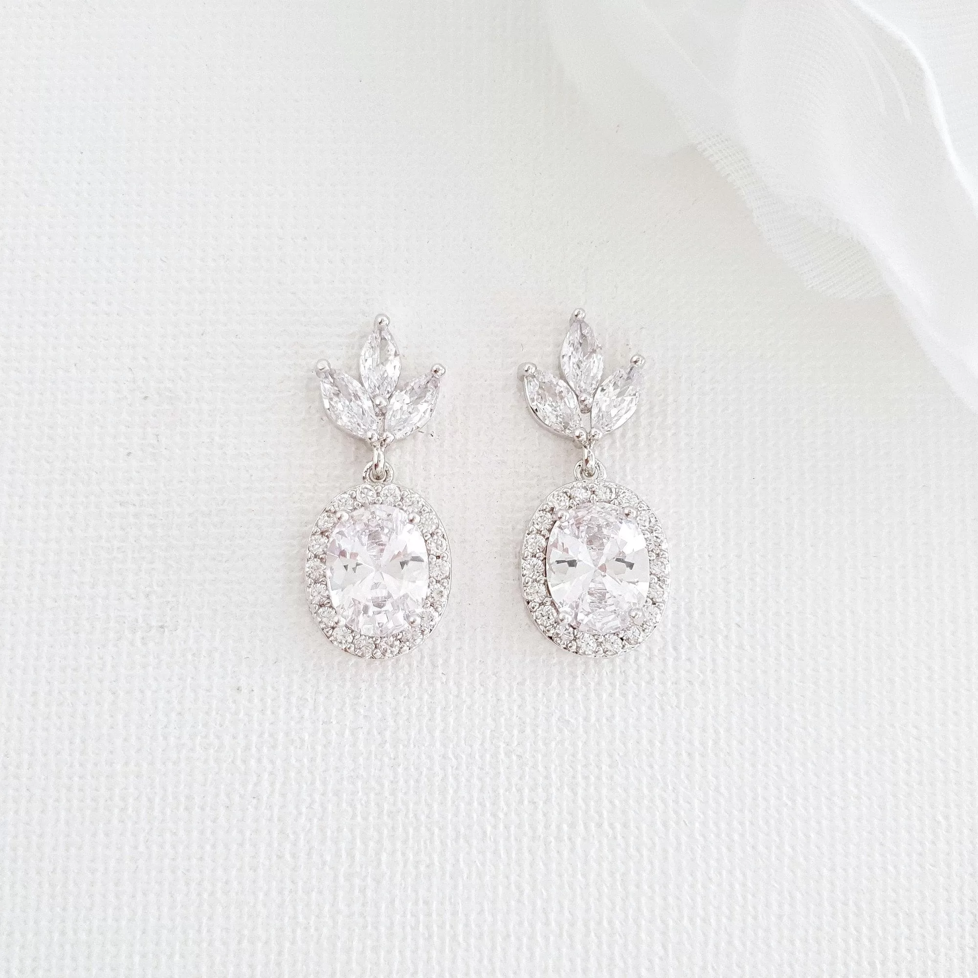 Small Bridal Earrings With Oval Crystals & Rose Gold- Emily