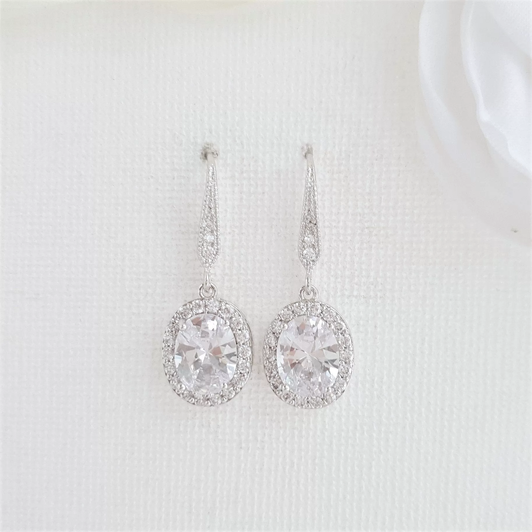 Small Gold Dangle Earrings With Oval CZ Drops-Emily