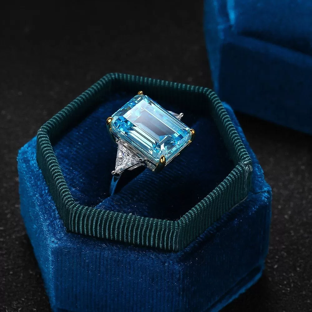 Sparkling 10*14mm Aquamarine Zircon Ring