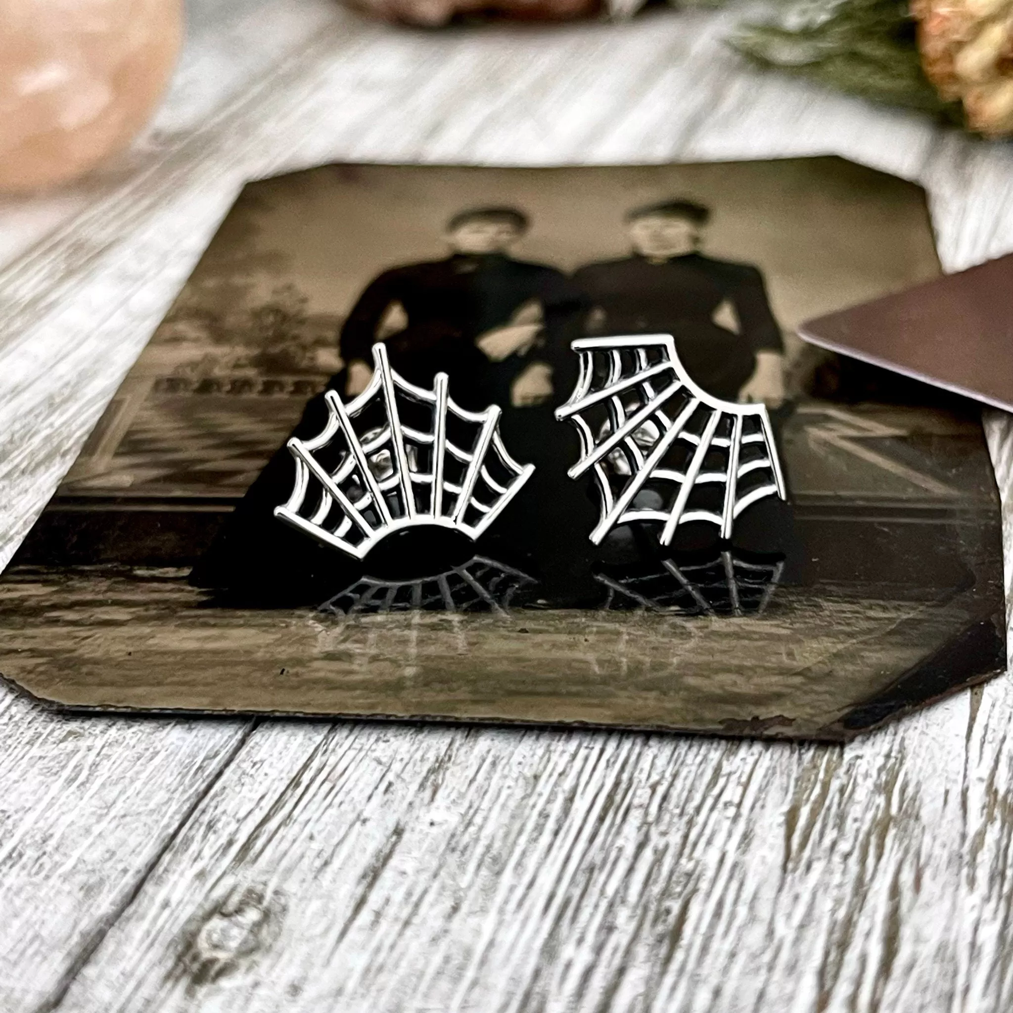 Spider Web Stud Earrings / Sterling Silver Stud Earrings