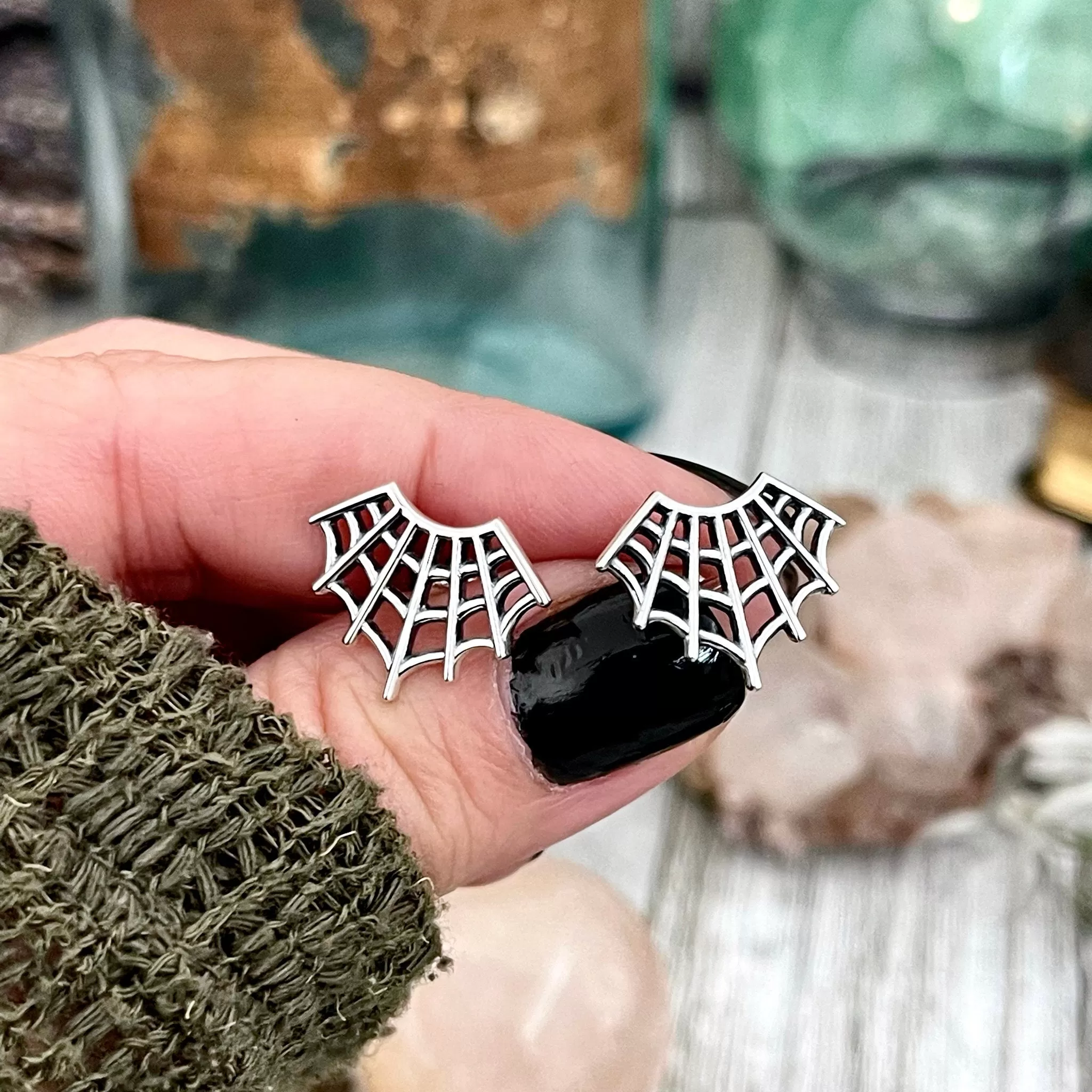 Spider Web Stud Earrings / Sterling Silver Stud Earrings