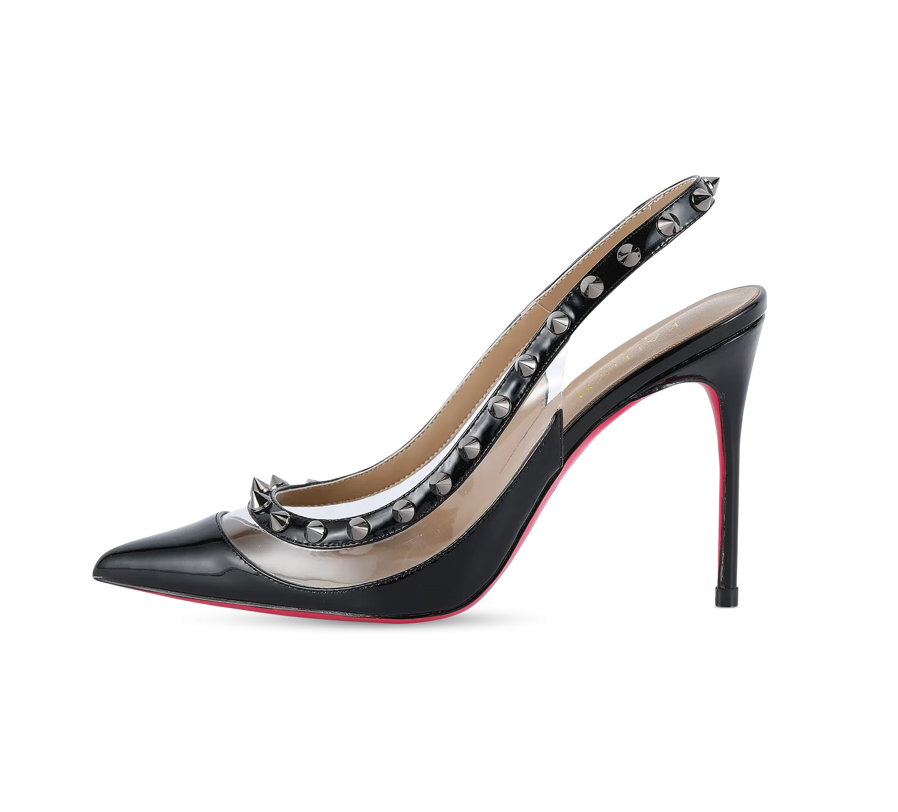 Spiky PVC Slingback Pink Sole Pumps