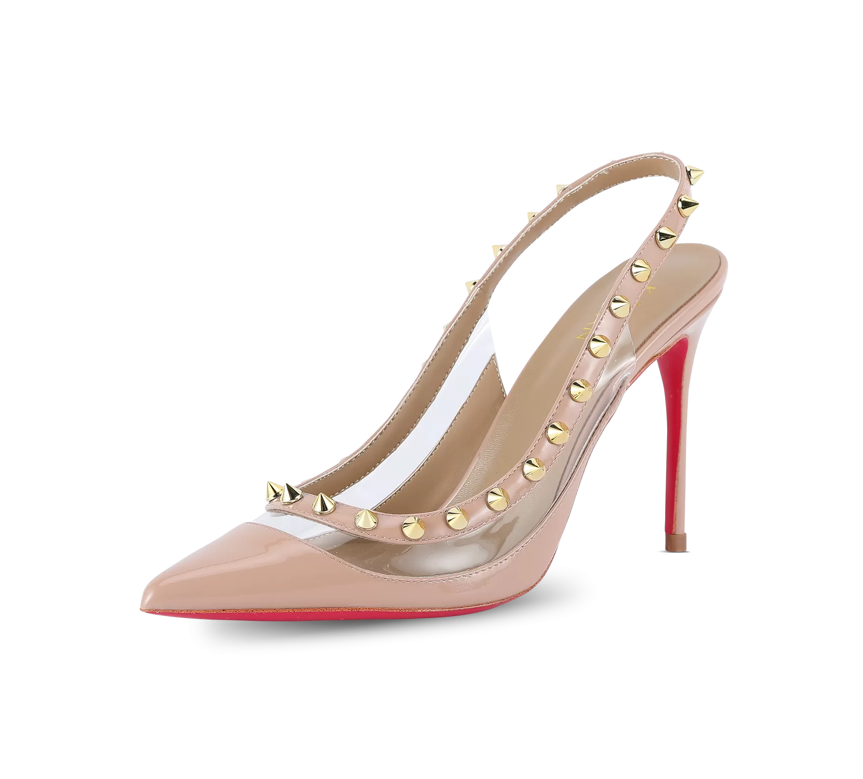 Spiky PVC Slingback Pink Sole Pumps