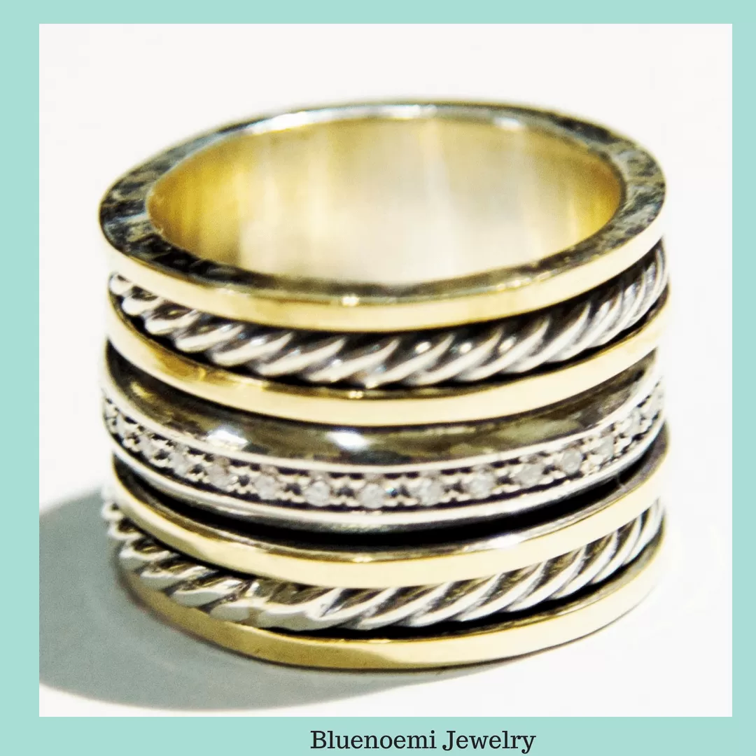 Spinner ring , Sterling Silver 9K gold ring,  rings for woman