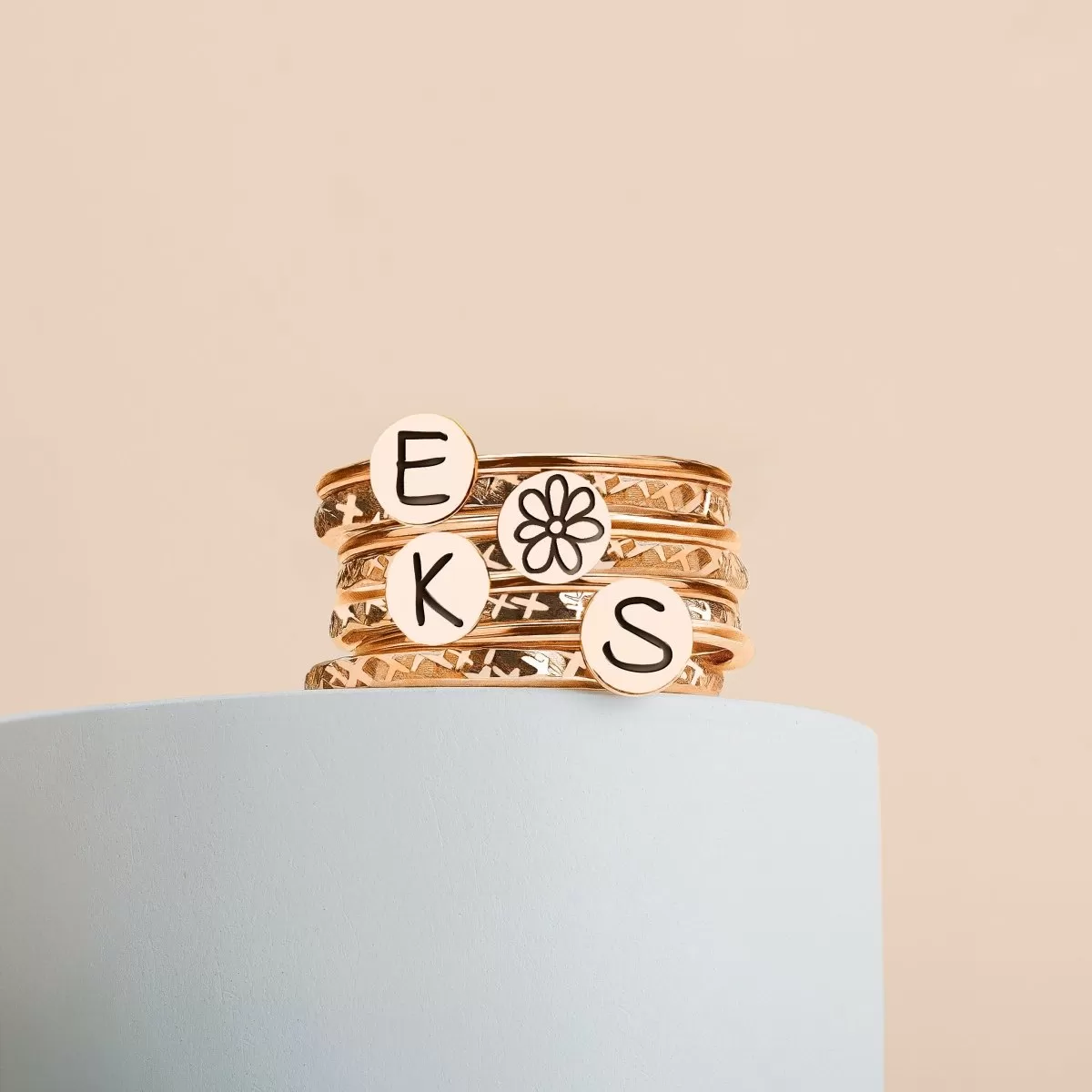 Stackable Initial Rings | 4 Initials, 8 Ring Set