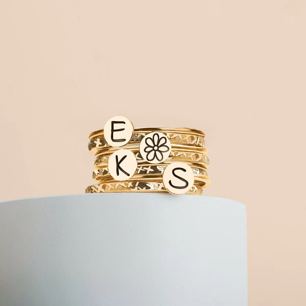 Stackable Initial Rings | 4 Initials, 8 Ring Set