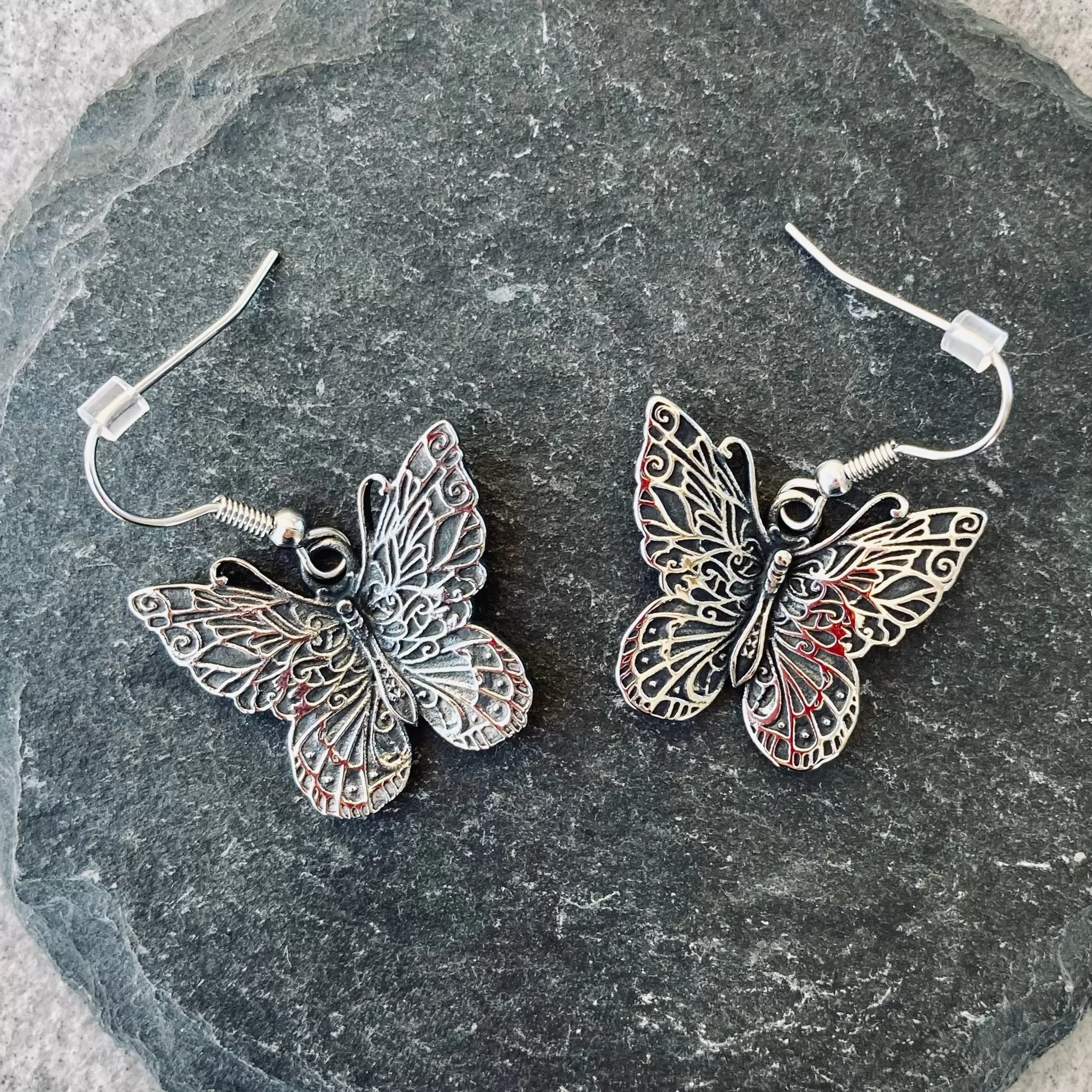 Stainless Steel - Scrollwork Butterfly - Earrings - 304E