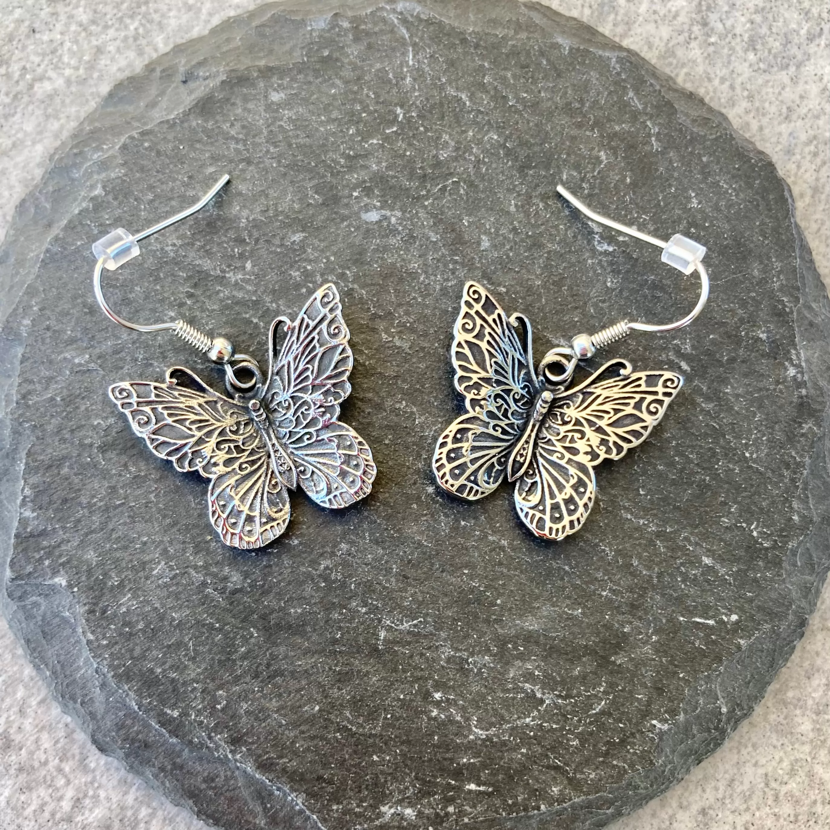 Stainless Steel - Scrollwork Butterfly - Earrings - 304E