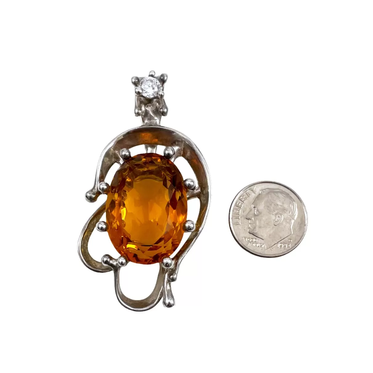 Sterling Faux Citrine Pendant Mexico Vintage