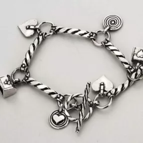 Sterling Silver Charms Bracelets , hearts bracelet , Boho Hippie jewelry