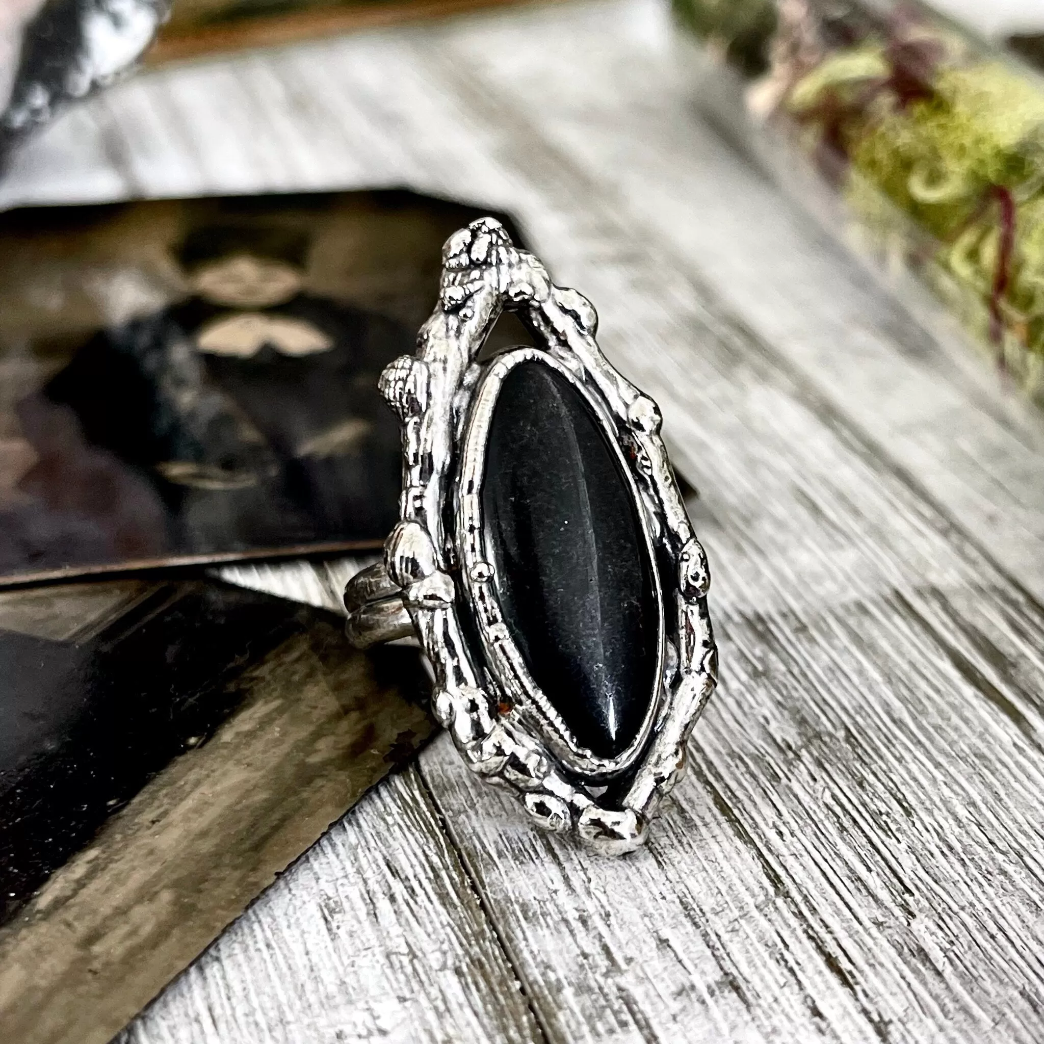 Sticks and Stones Collection- Size 8 Black Onyx Statement Ring in Fine Silver // Big Punk Ring Goth Witchy Crystal Ring Gemstone Jewelry