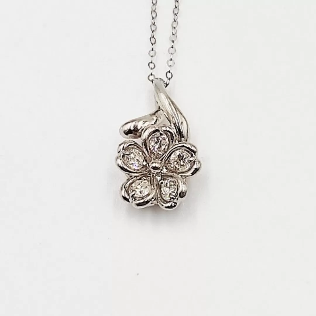 Suspended Flower Diamond Necklace 14K Gold