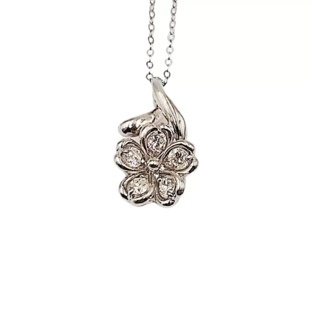 Suspended Flower Diamond Necklace 14K Gold