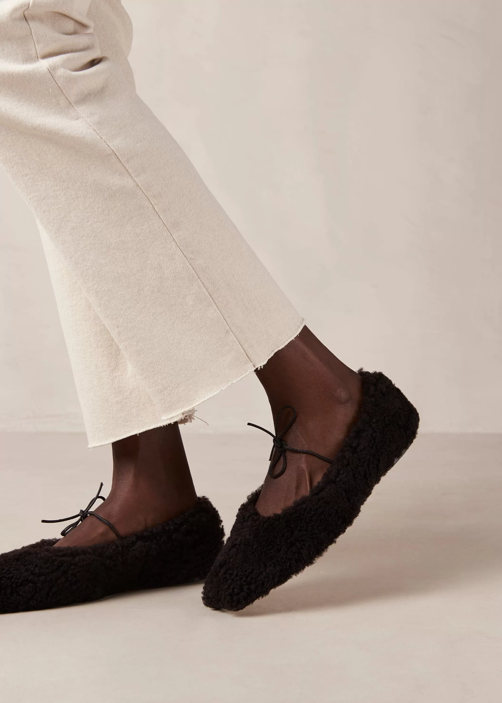 Sway Furry Coffee Brown Leather Ballet Flats