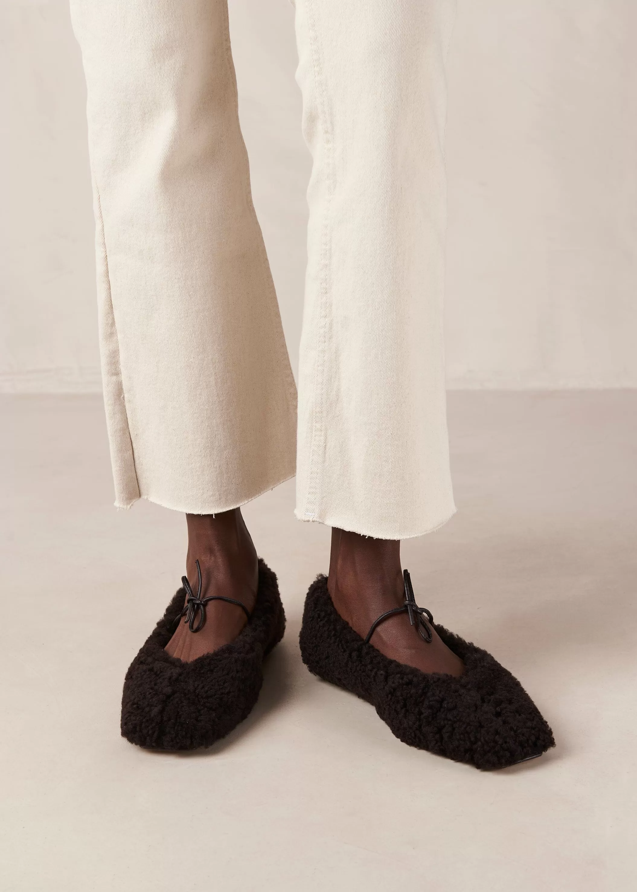 Sway Furry Coffee Brown Leather Ballet Flats