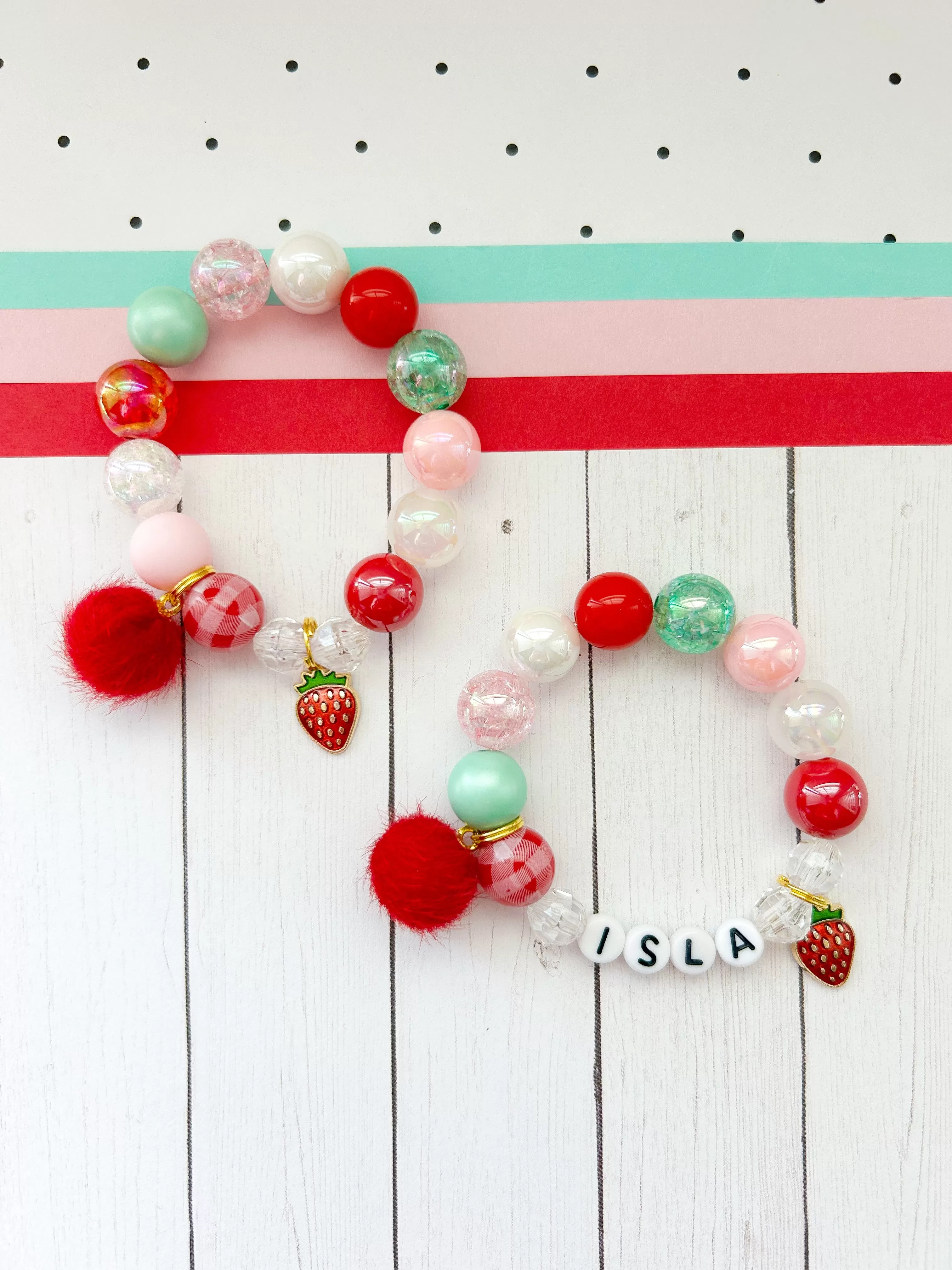 Sweet Strawberry Charm Bracelet  RED - Customizable