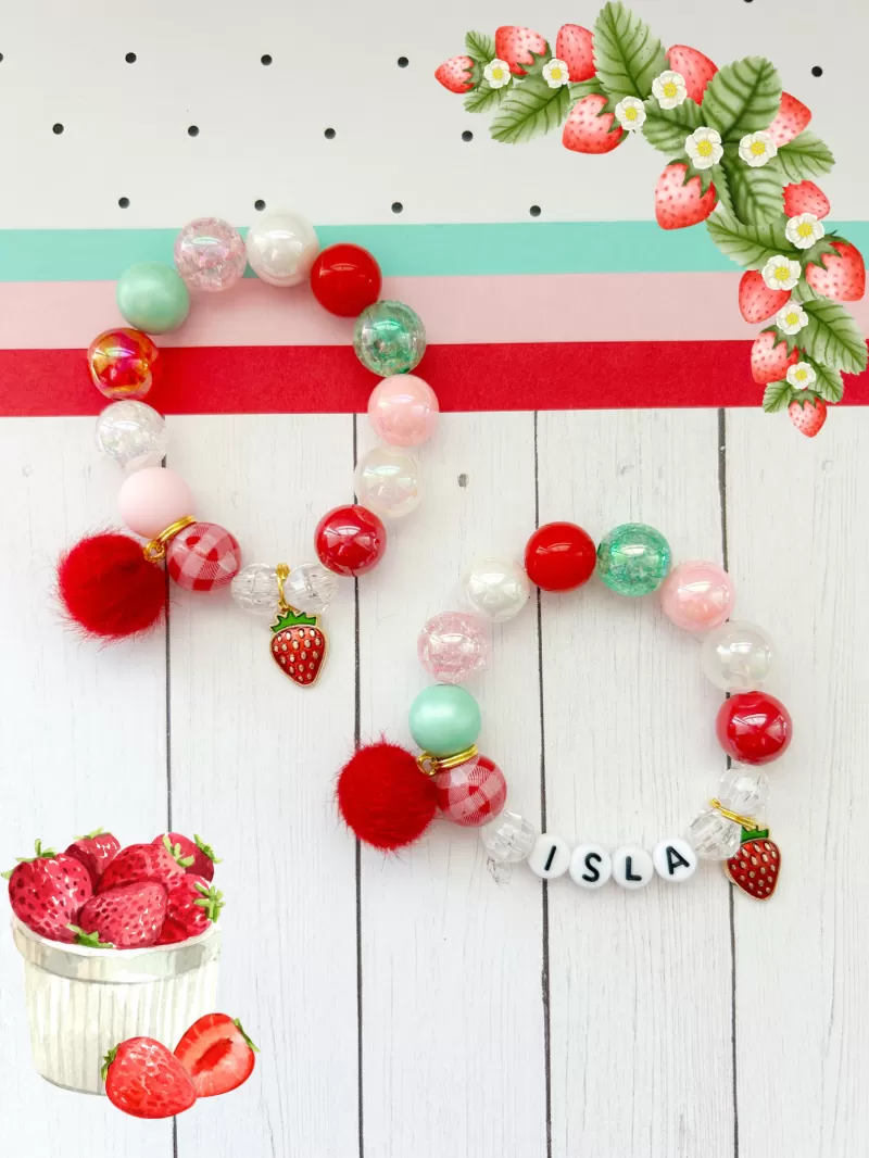 Sweet Strawberry Charm Bracelet  RED - Customizable