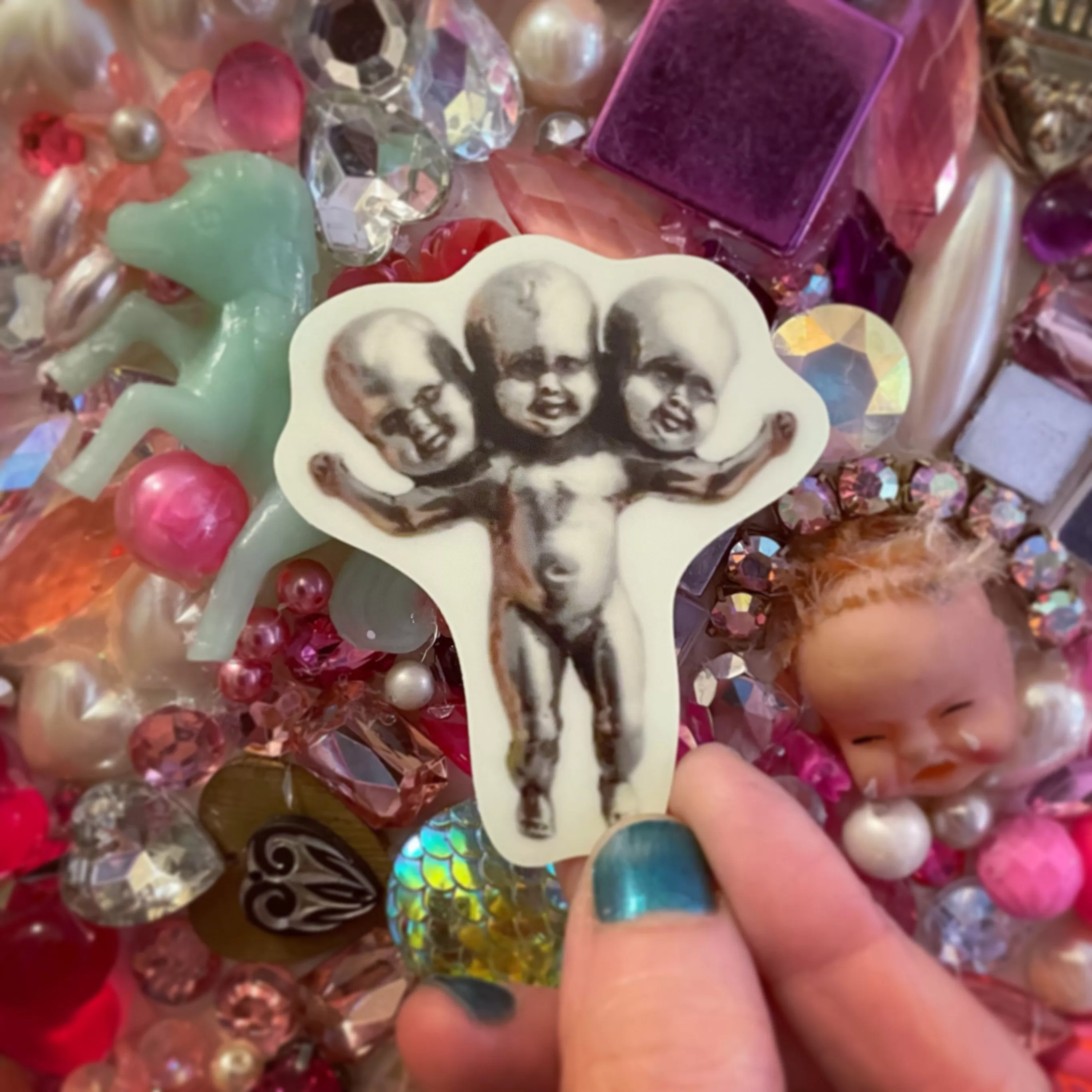 Three Headed Baby GLOW IN THE DARK Sticker