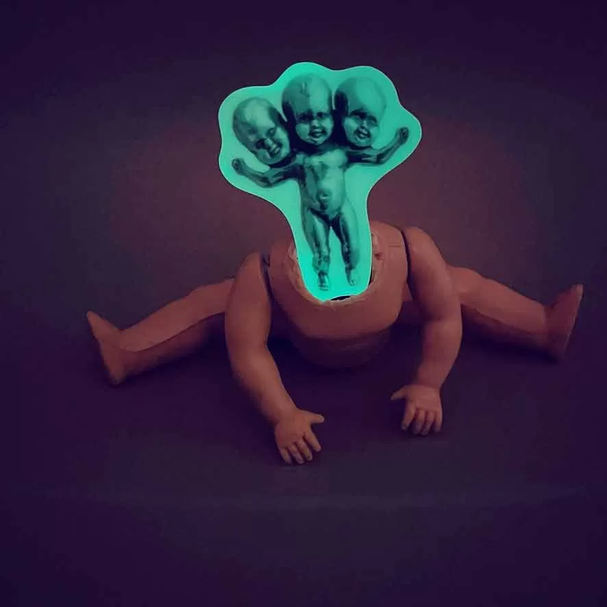 Three Headed Baby GLOW IN THE DARK Sticker