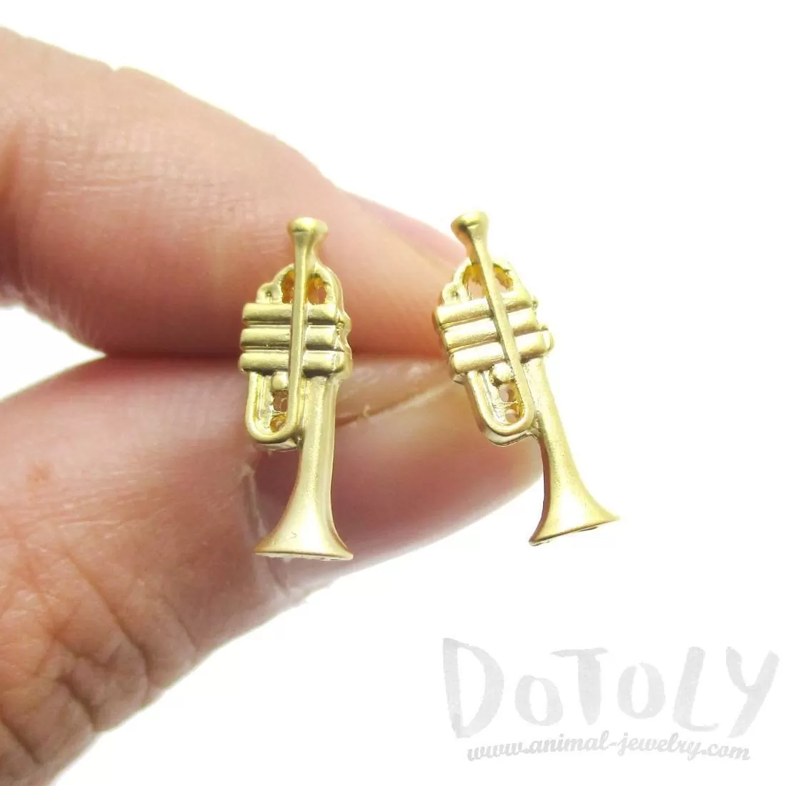 Tiny Trumpet Shaped Stud Earrings in Gold | Music Themed Jewelry